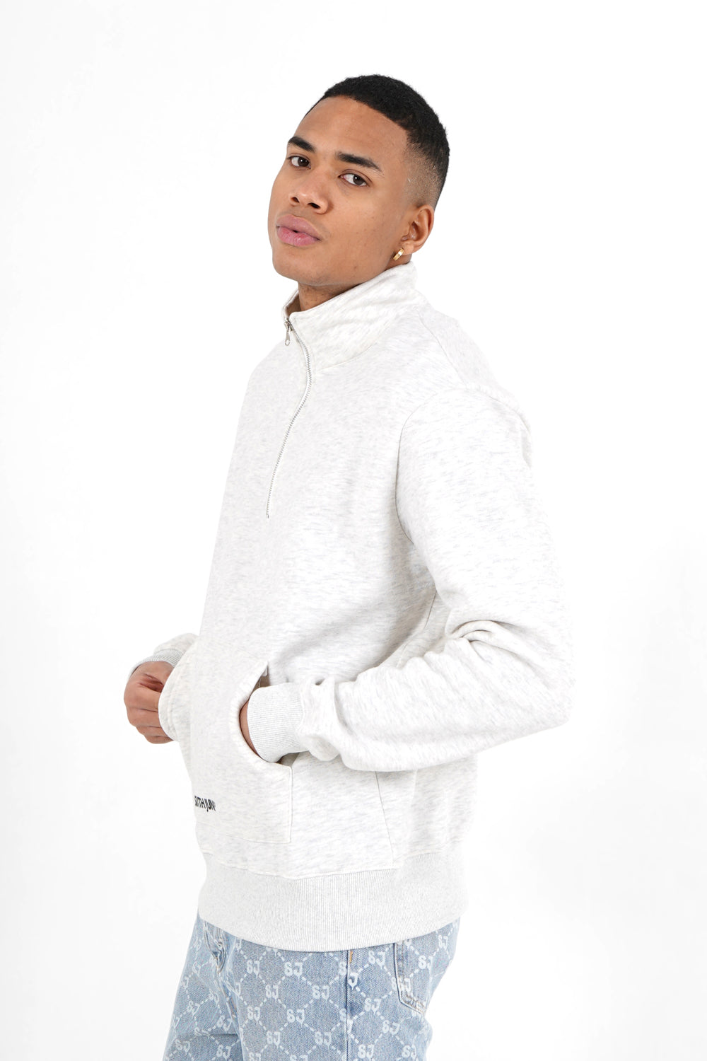 Sixth June - Sweatshirt col zip logo Gris clair