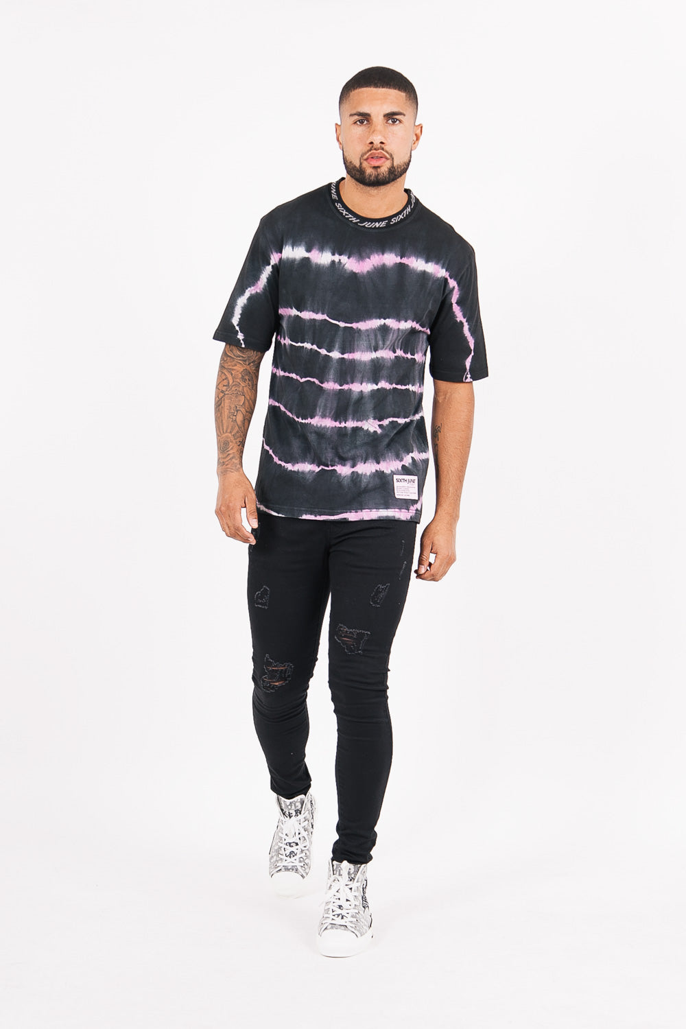 Sixth June - T-shirt tie and dye col côtelé noir