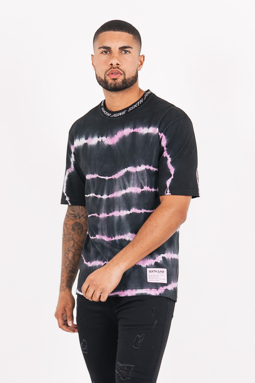 Sixth June - T-shirt tie and dye col côtelé noir
