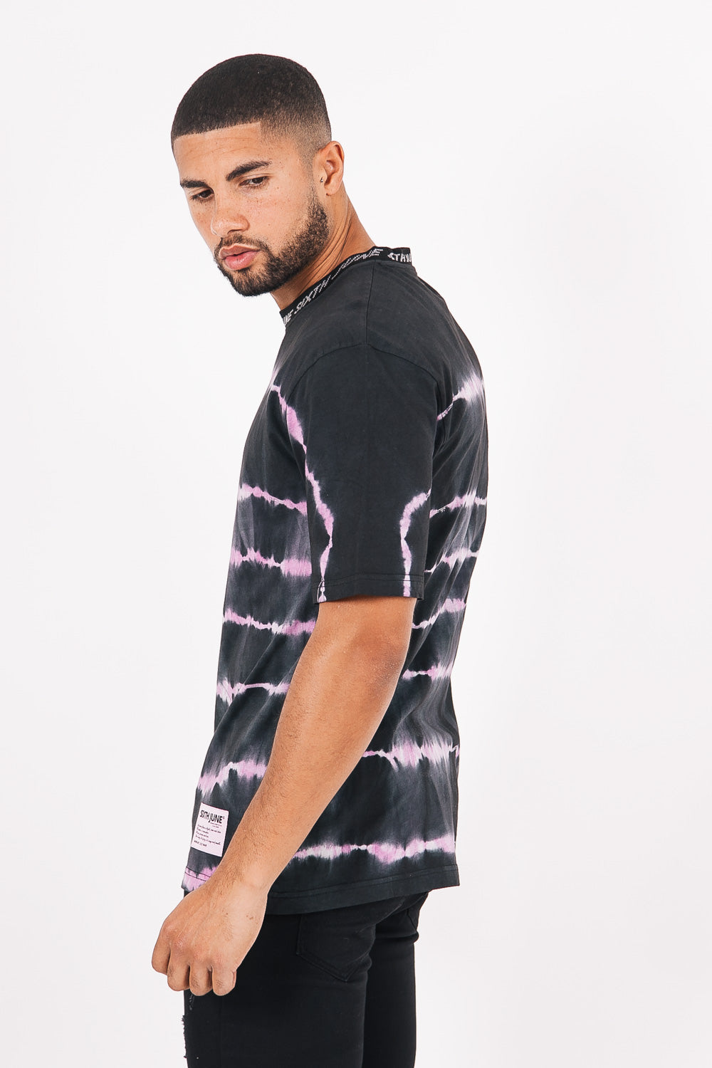 Sixth June - T-shirt tie and dye col côtelé noir