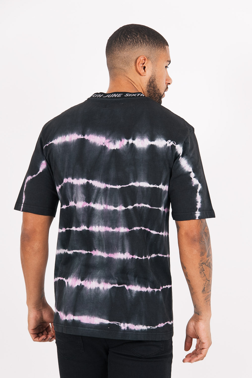 Sixth June - T-shirt tie and dye col côtelé noir