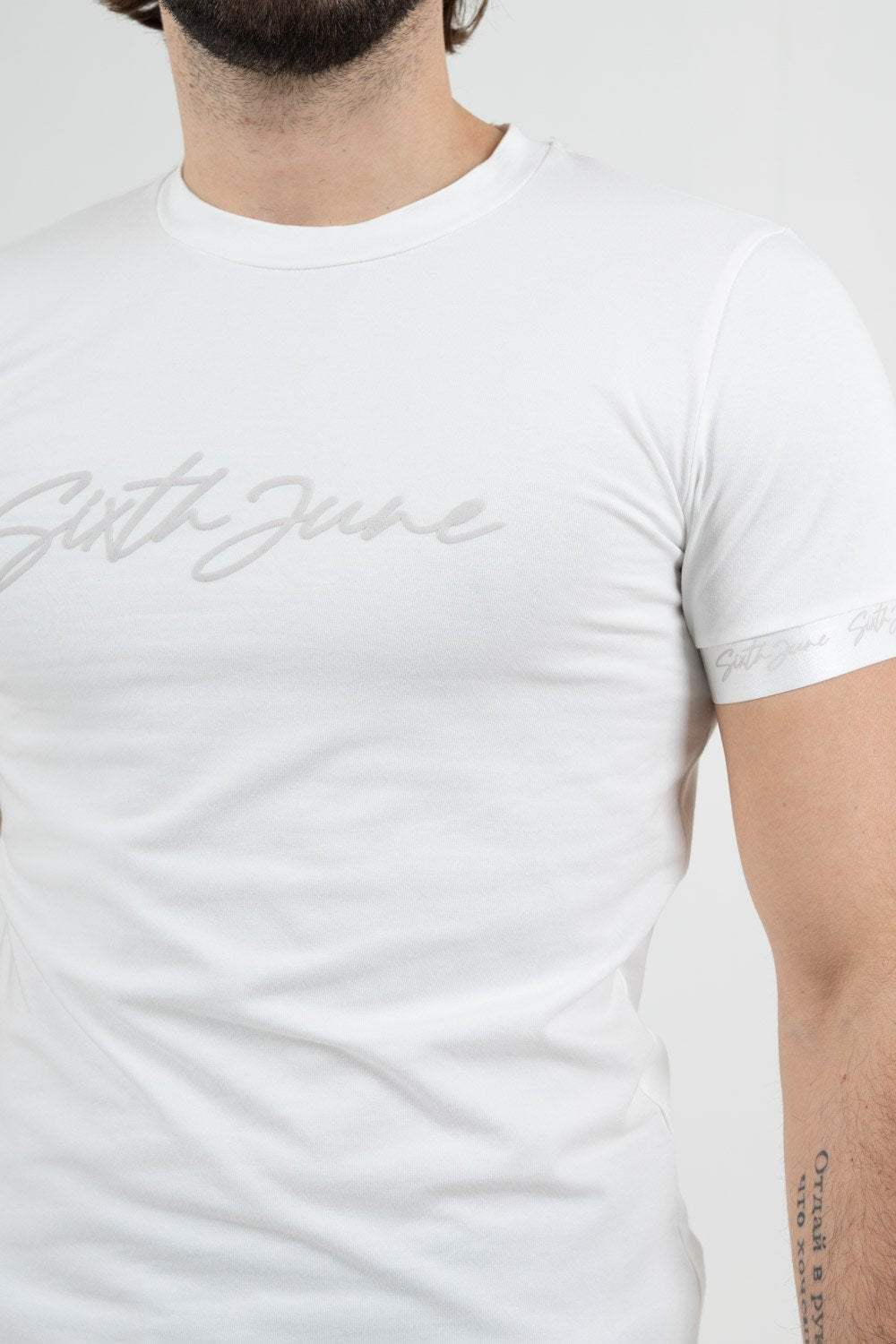 Sixth June - T-shirt logo signature relief Blanc