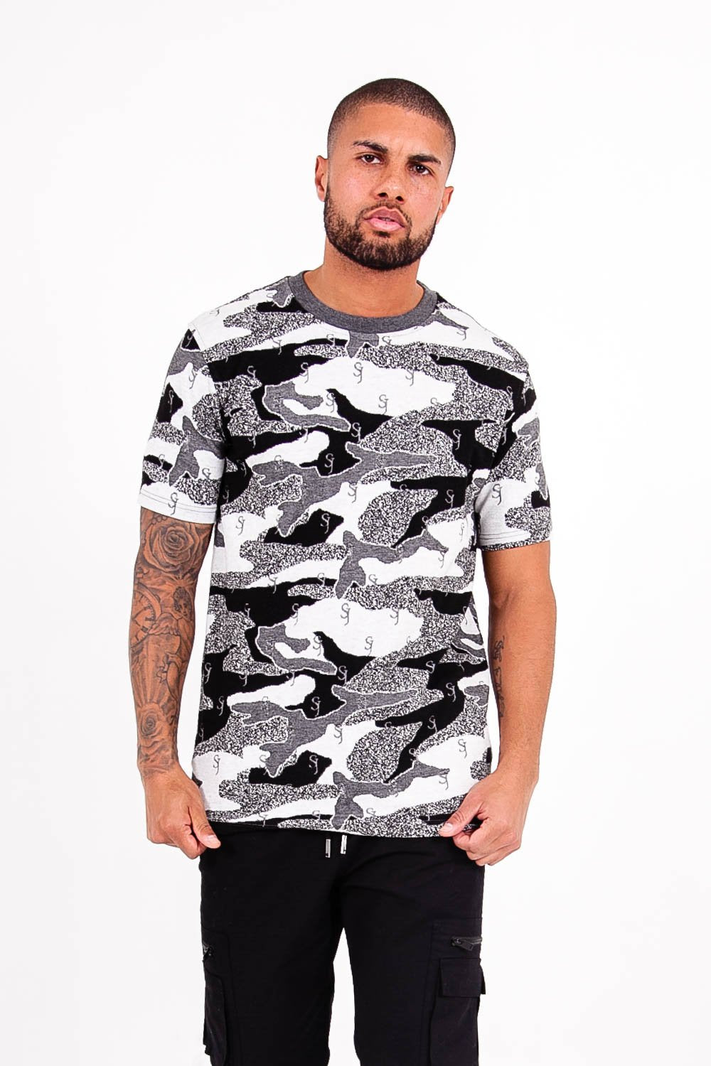 Sixth June - T-shirt jacquard camouflage logo Noir