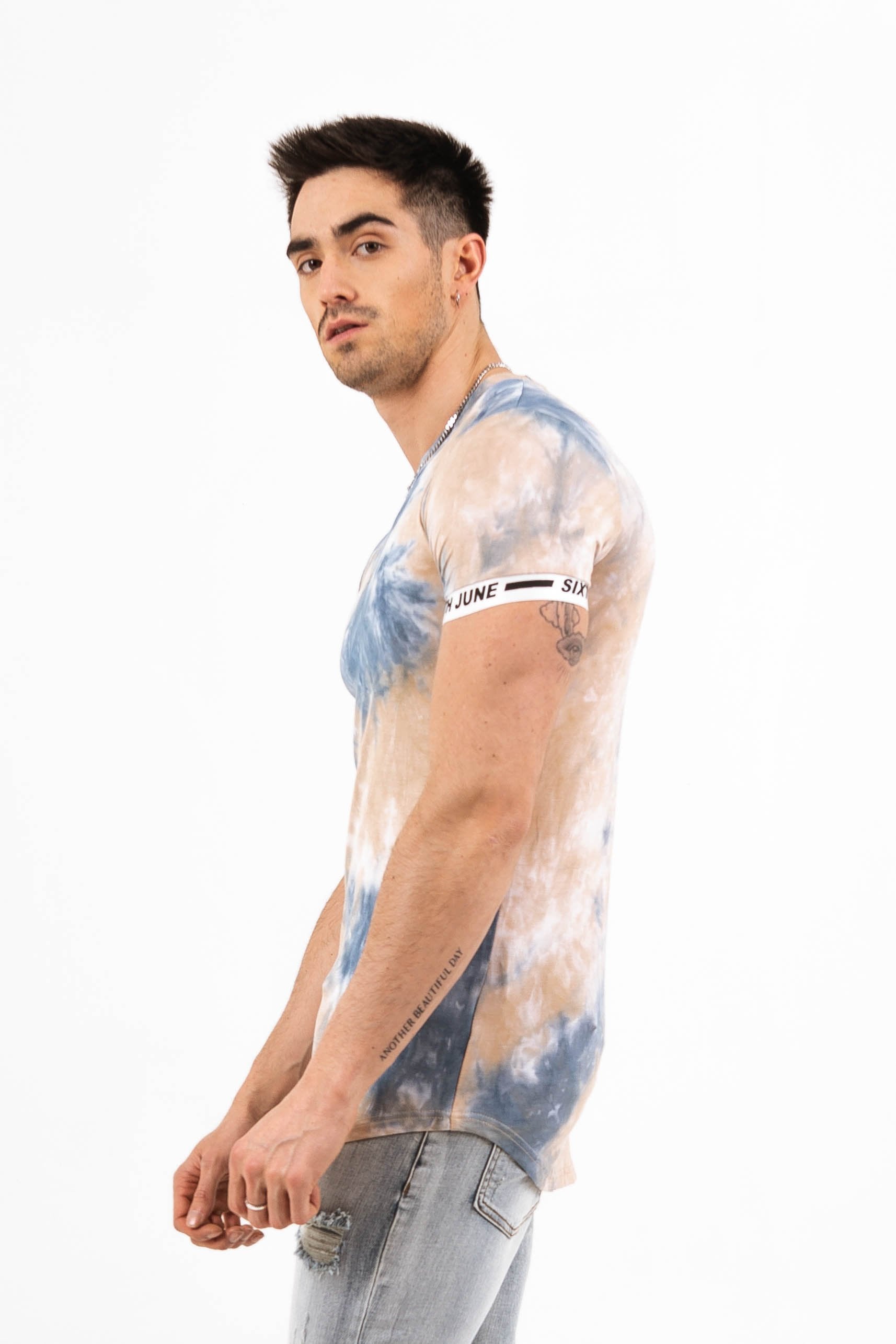 Sixth June - T-shirt tie dye élastique bleu beige