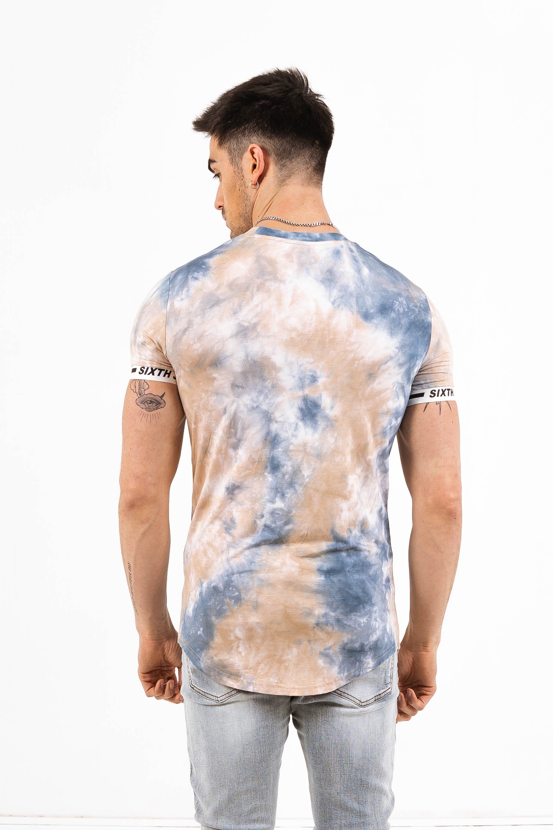 Sixth June - T-shirt tie dye élastique bleu beige