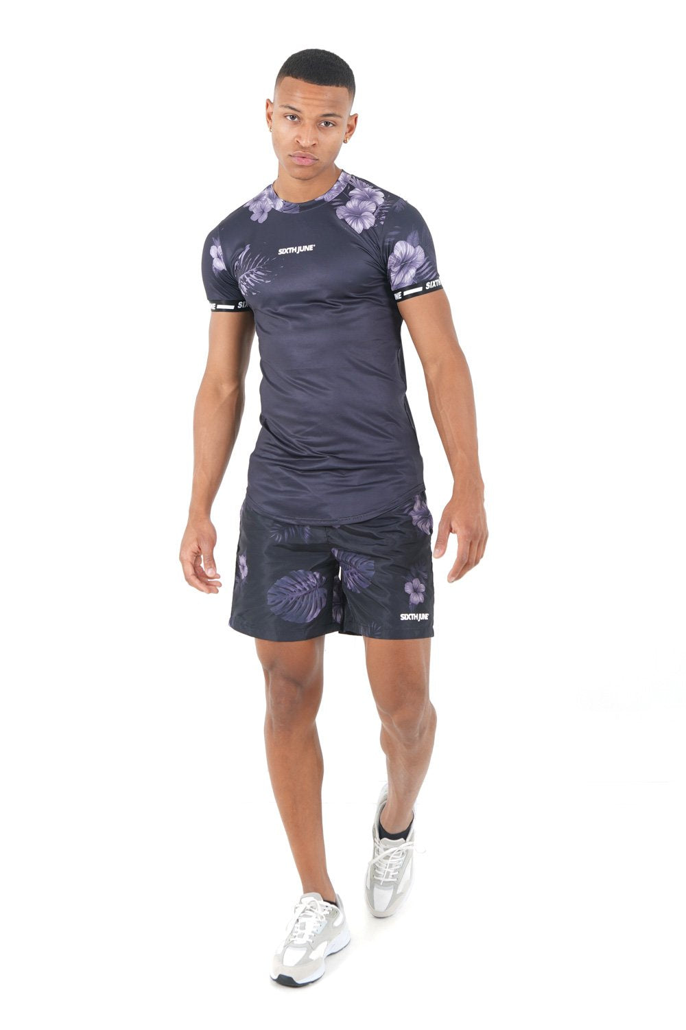 Sixth June - T-shirt flowers bandes stretch Noir