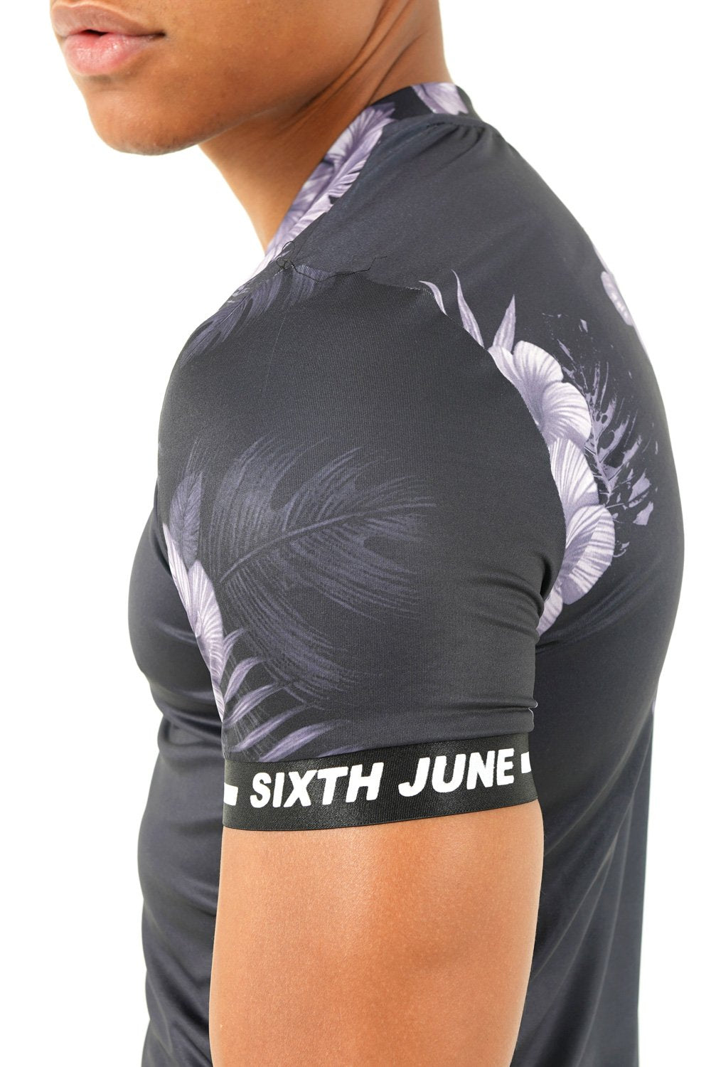 Sixth June - T-shirt flowers bandes stretch Noir
