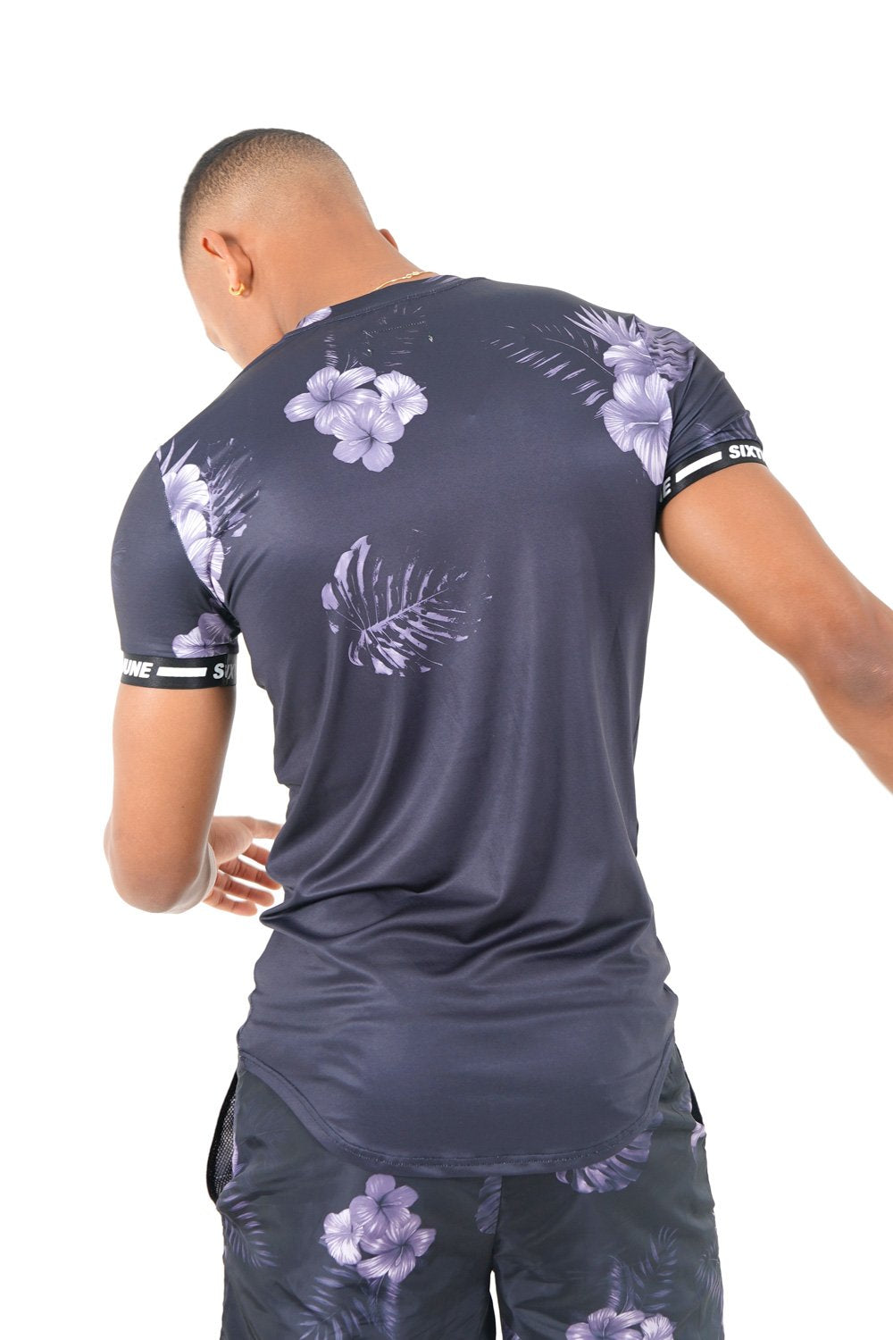 Sixth June - T-shirt flowers bandes stretch Noir