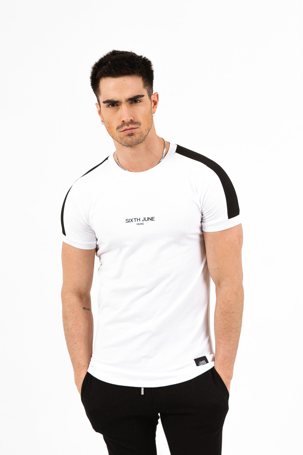 Sixth June - T-shirt logo bandes blanc noir