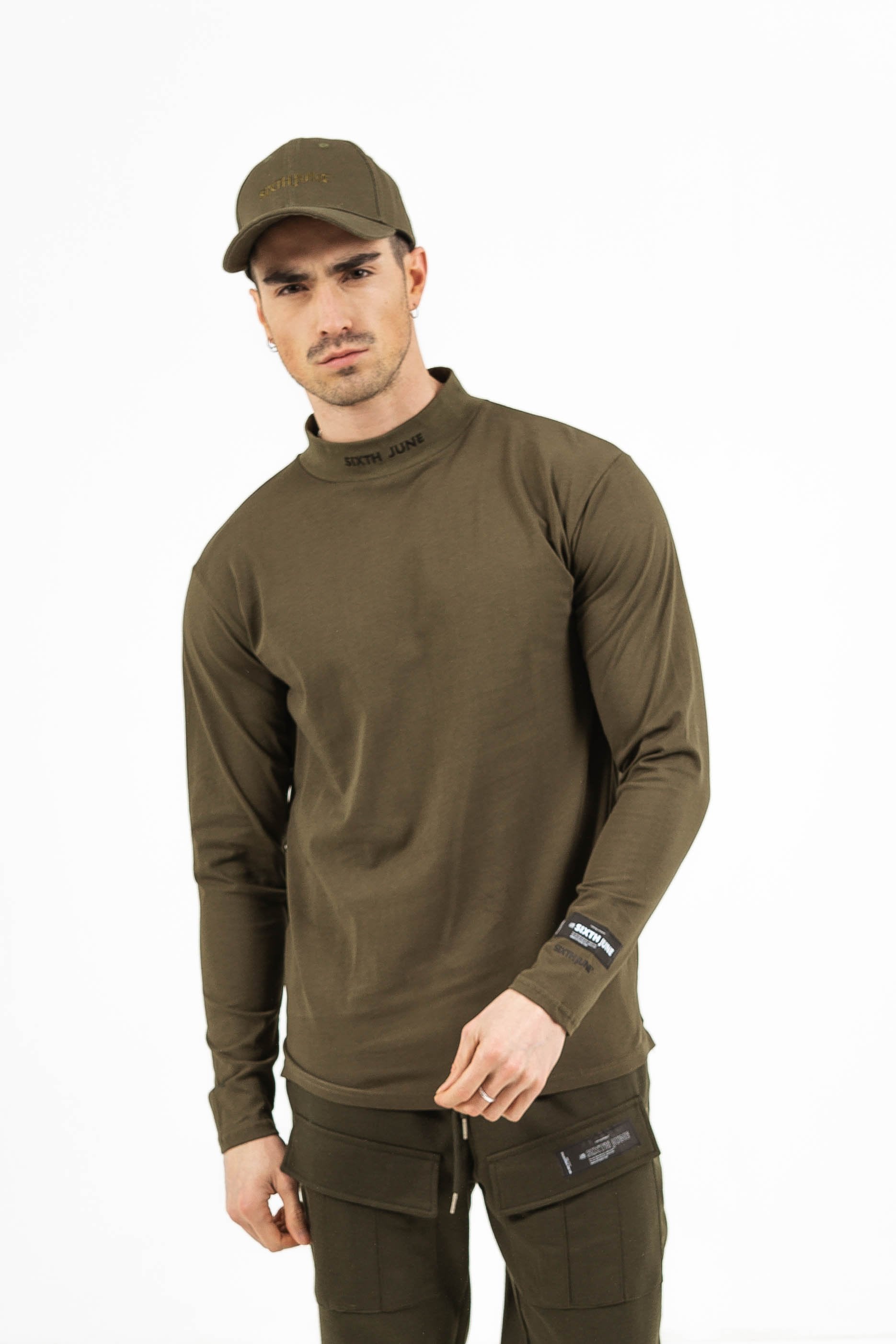 Sixth June - T-shirt col cheminée logo vert Vert kaki