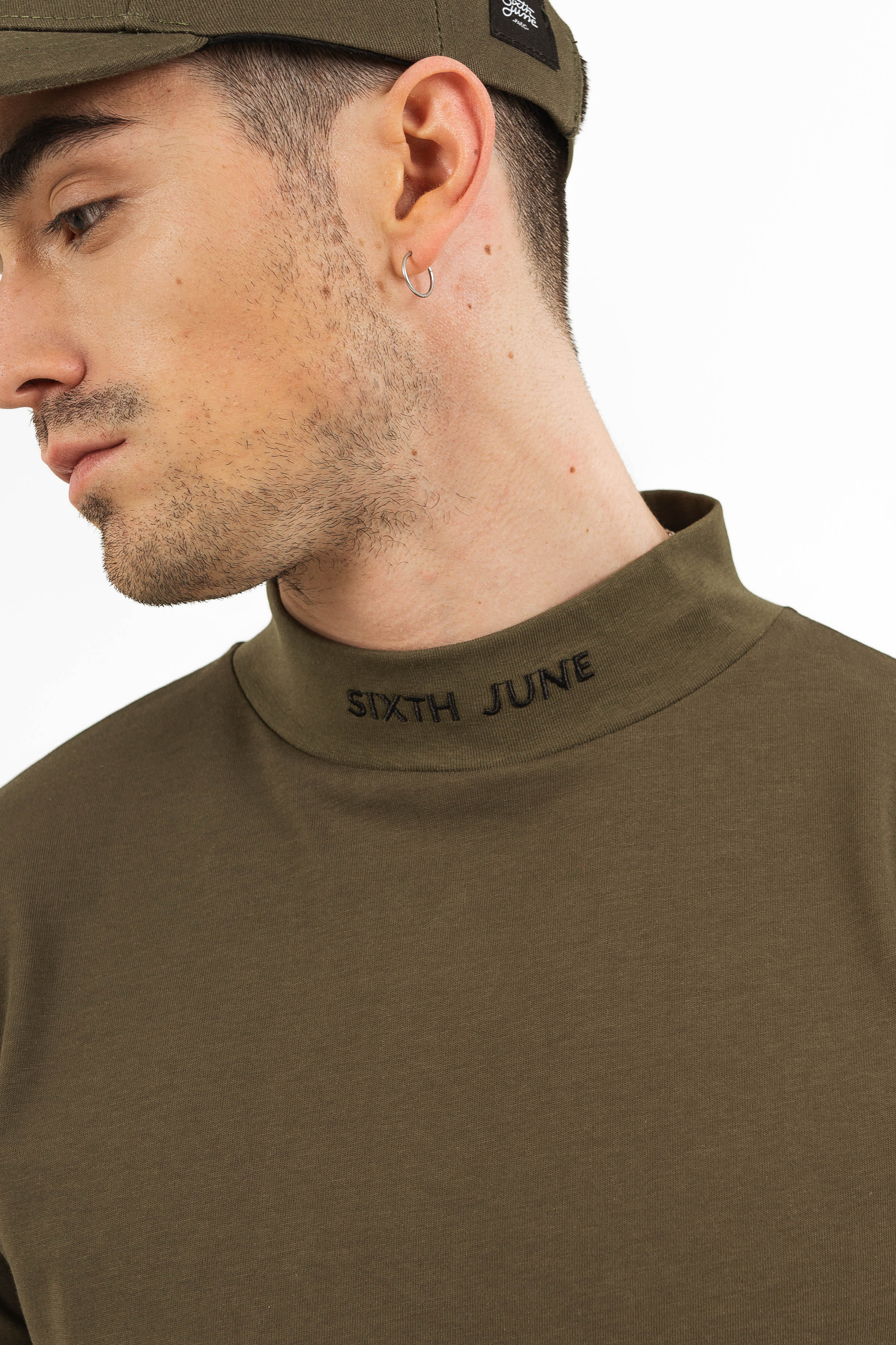 Sixth June - T-shirt col cheminée logo vert Vert kaki