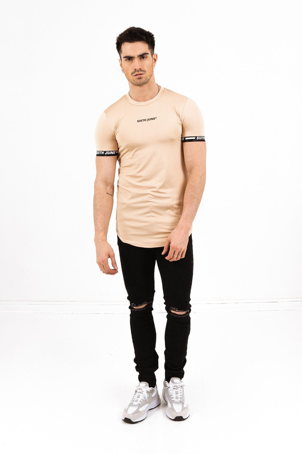 Sixth June - T-shirt moulant logo élastique Beige