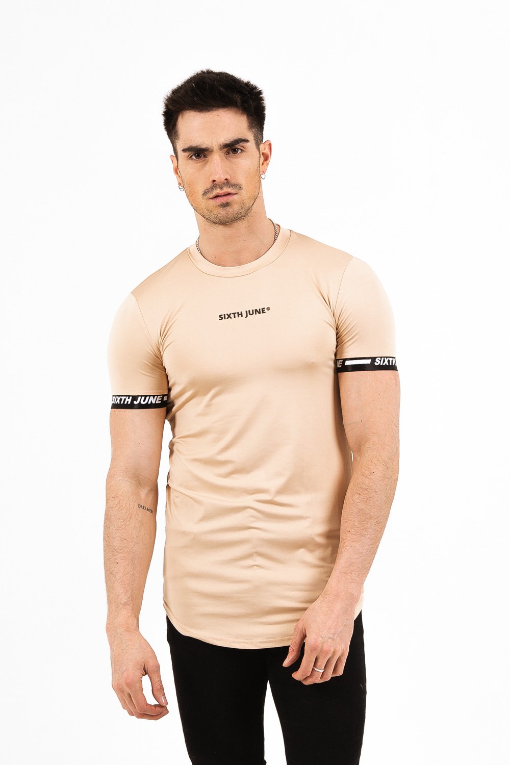 Sixth June - T-shirt moulant logo élastique Beige