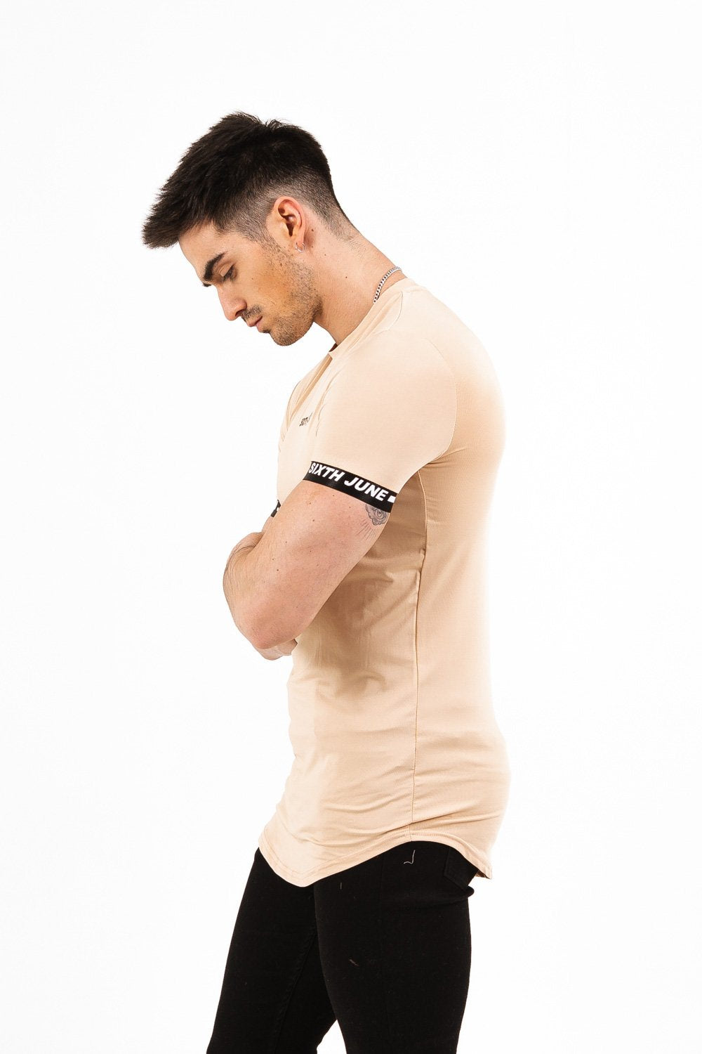 Sixth June - T-shirt moulant logo élastique Beige