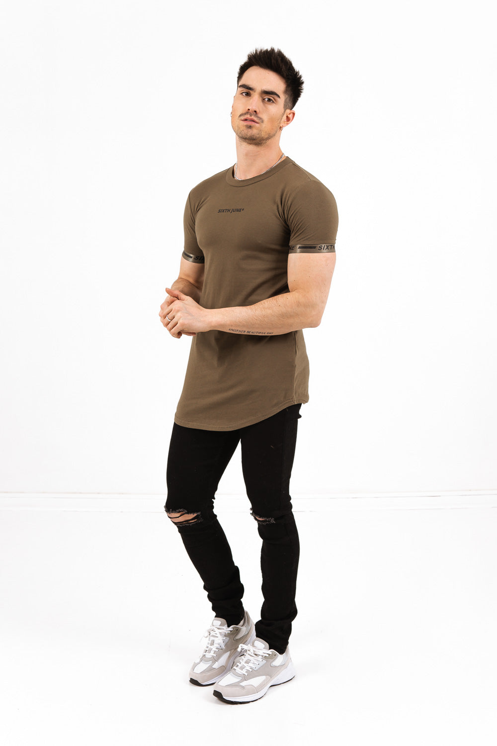 Sixth June - T-shirt logo coton manche vert kaki