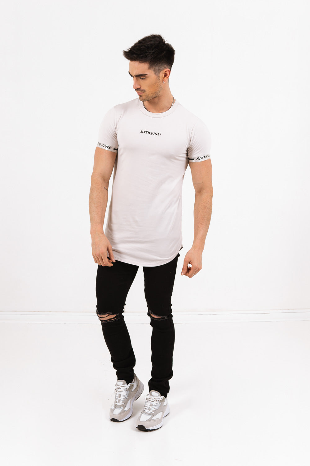 Sixth June - T-shirt logo coton manche taupe