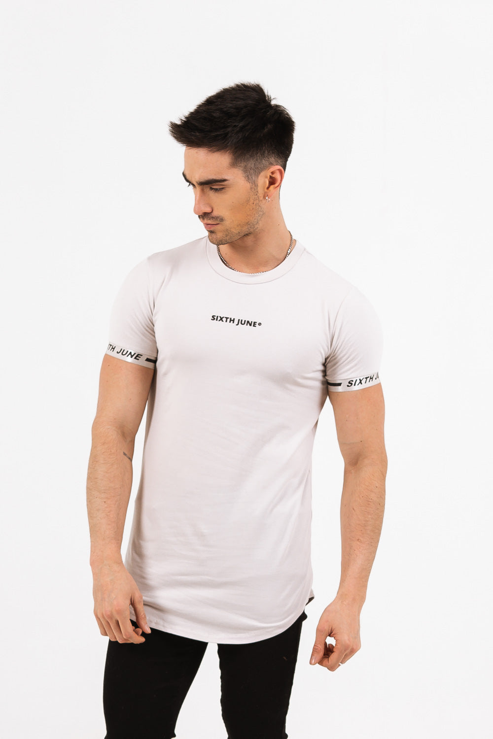 Sixth June - T-shirt logo coton manche taupe