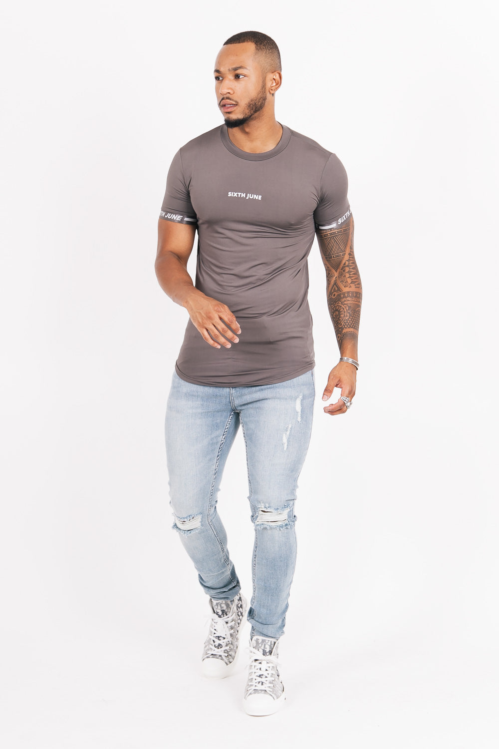 Sixth June - T-shirt maillot logo manche Gris