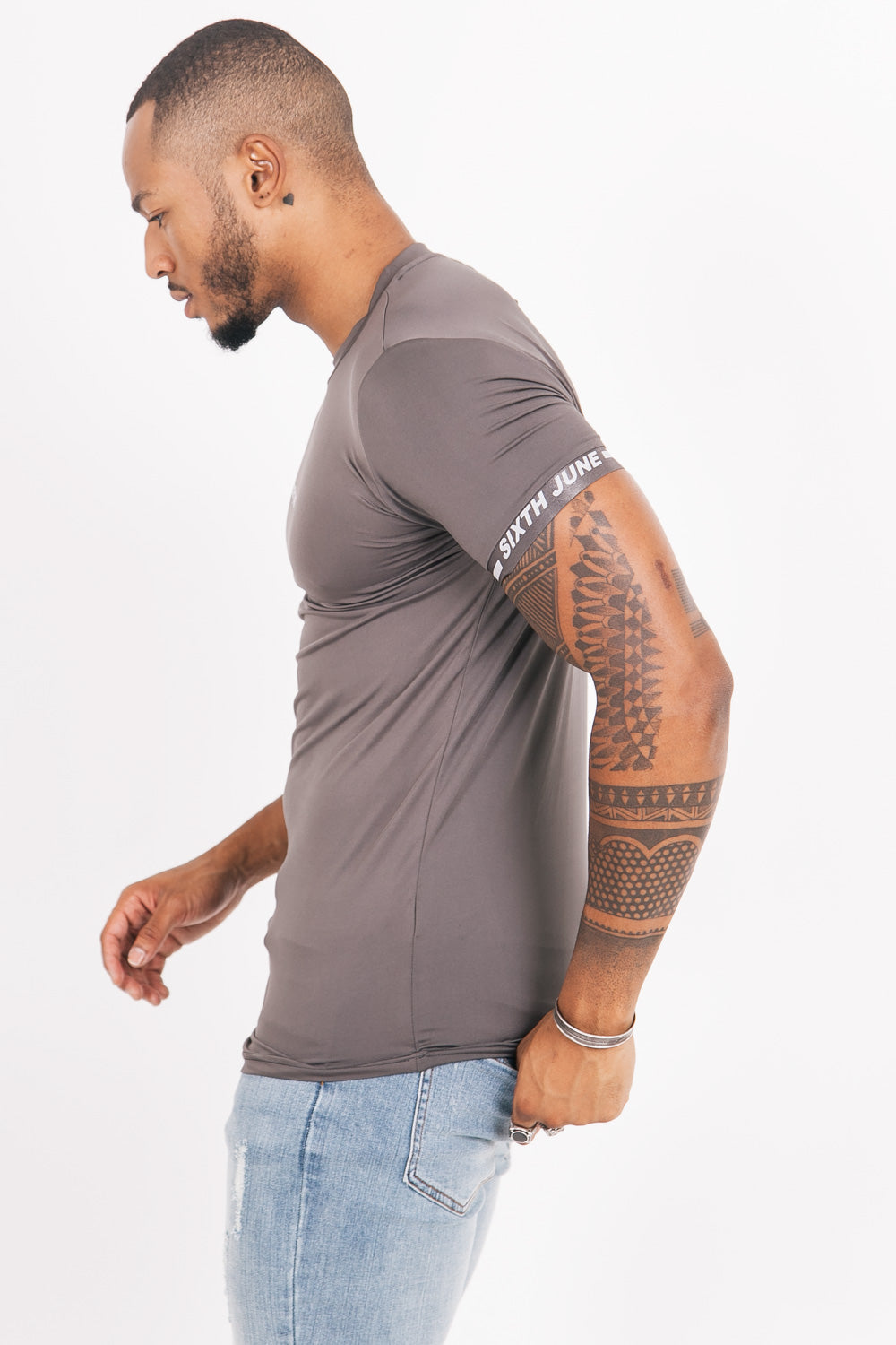 Sixth June - T-shirt maillot logo manche Gris