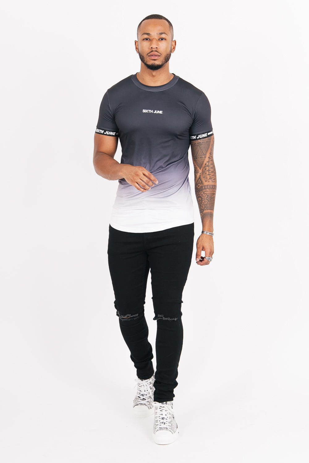 Sixth June - T-shirt maillot tie dye manche noir blanc