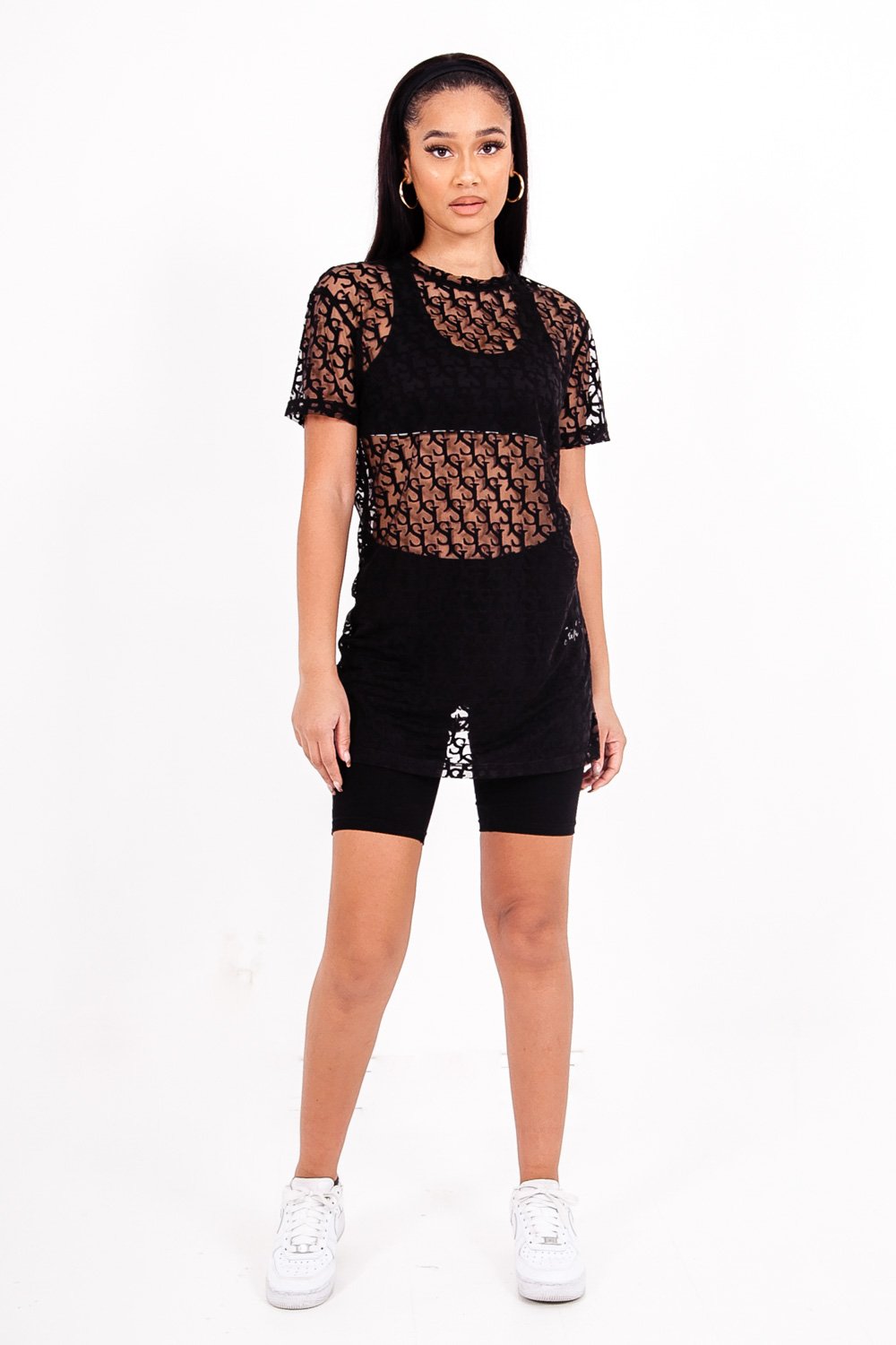 T-shirt long transparent imprimé Noir