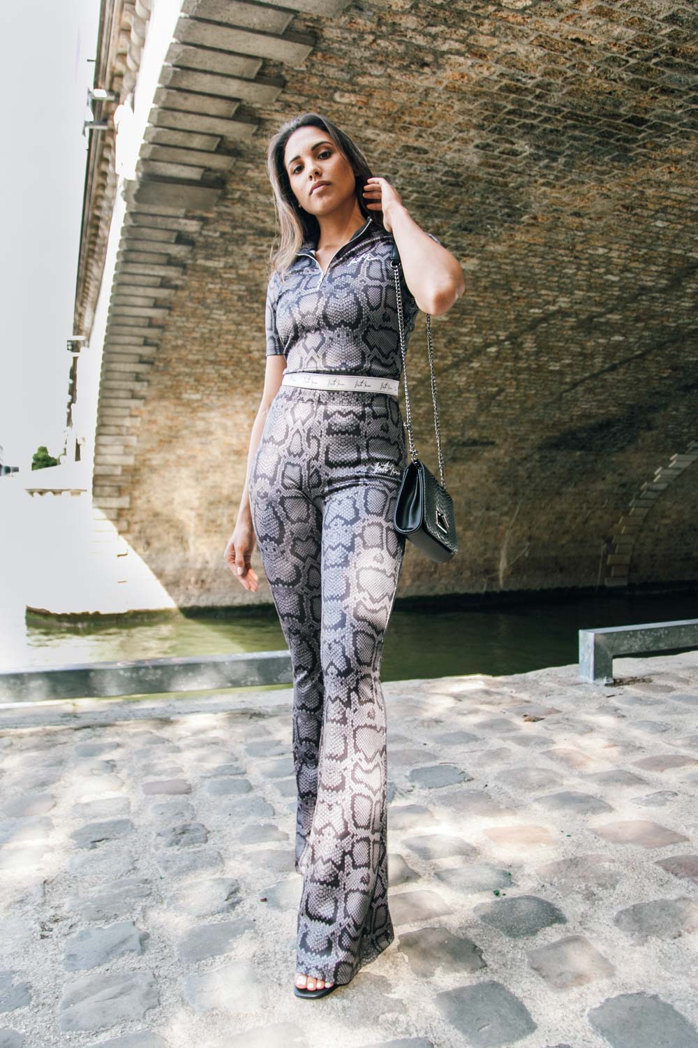 Sixth June - Pantalon flare logo python signature gris