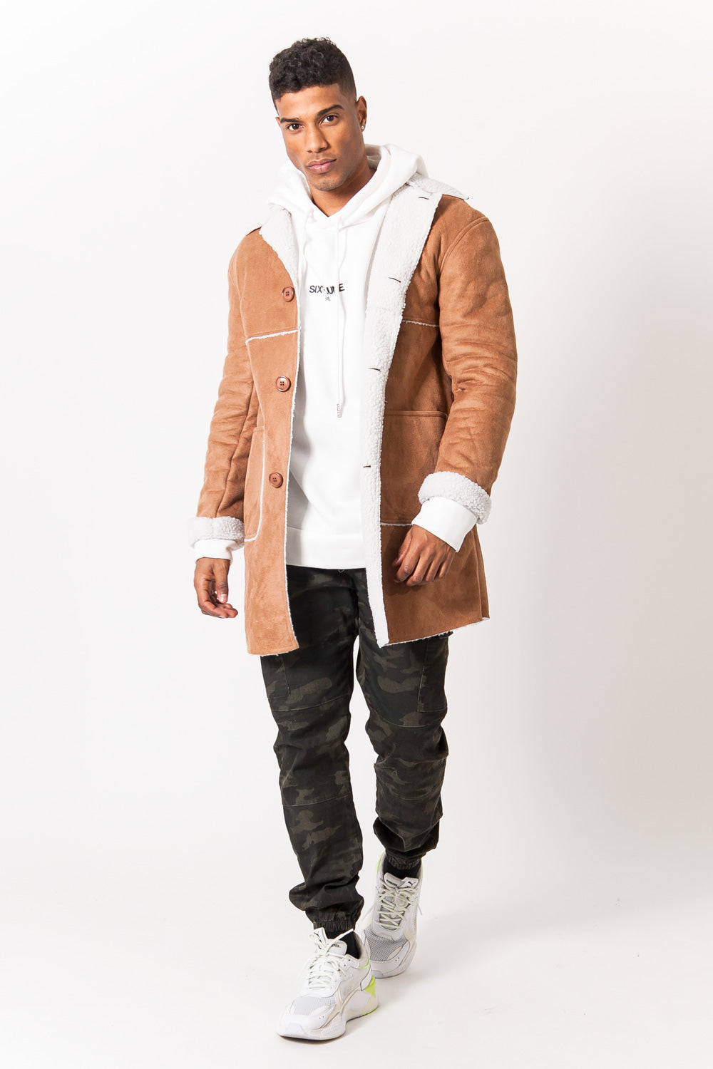 Sixth June - Manteau sherpa suédine marron