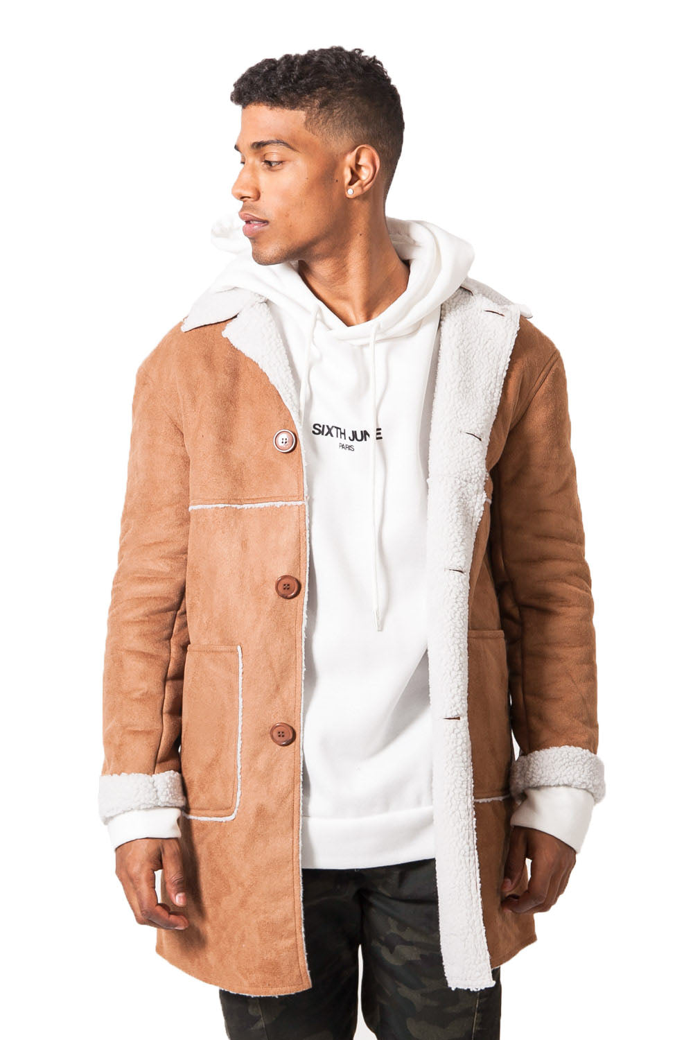 Sixth June - Manteau sherpa suédine marron