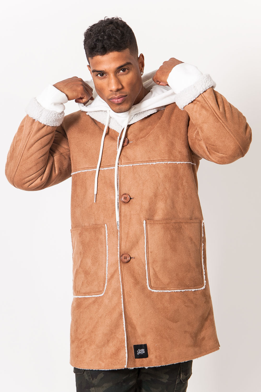 Sixth June - Manteau sherpa suédine marron