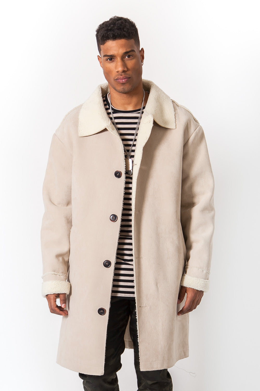 Sixth June - Manteau large revers faux mouton beige