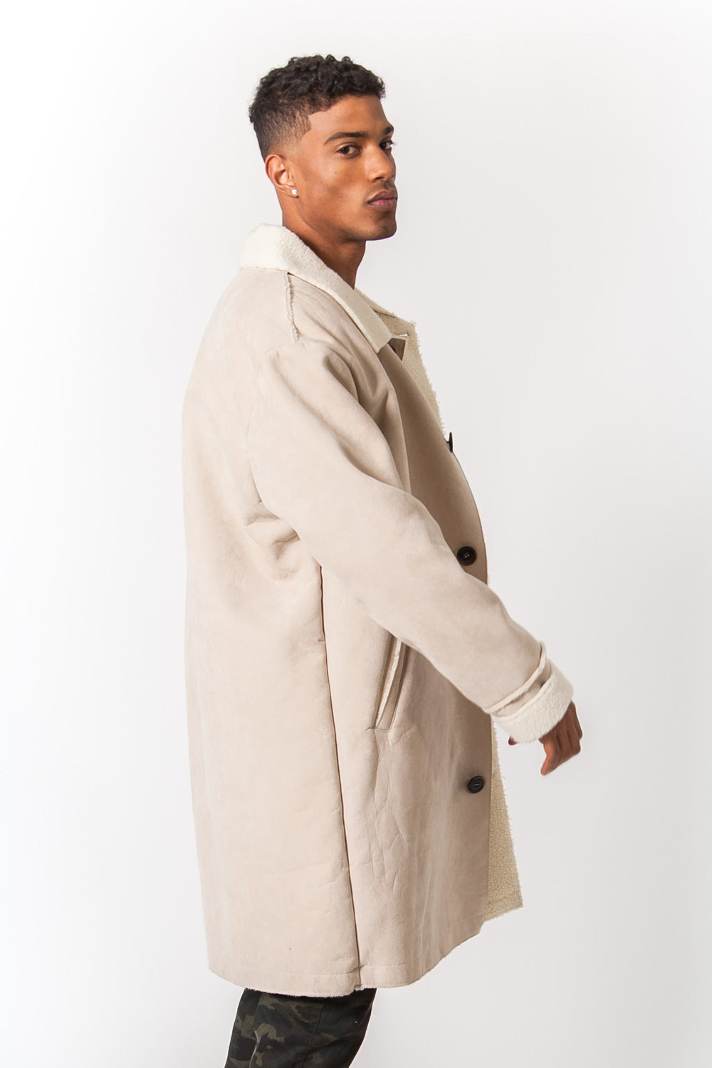 Sixth June - Manteau large revers faux mouton beige