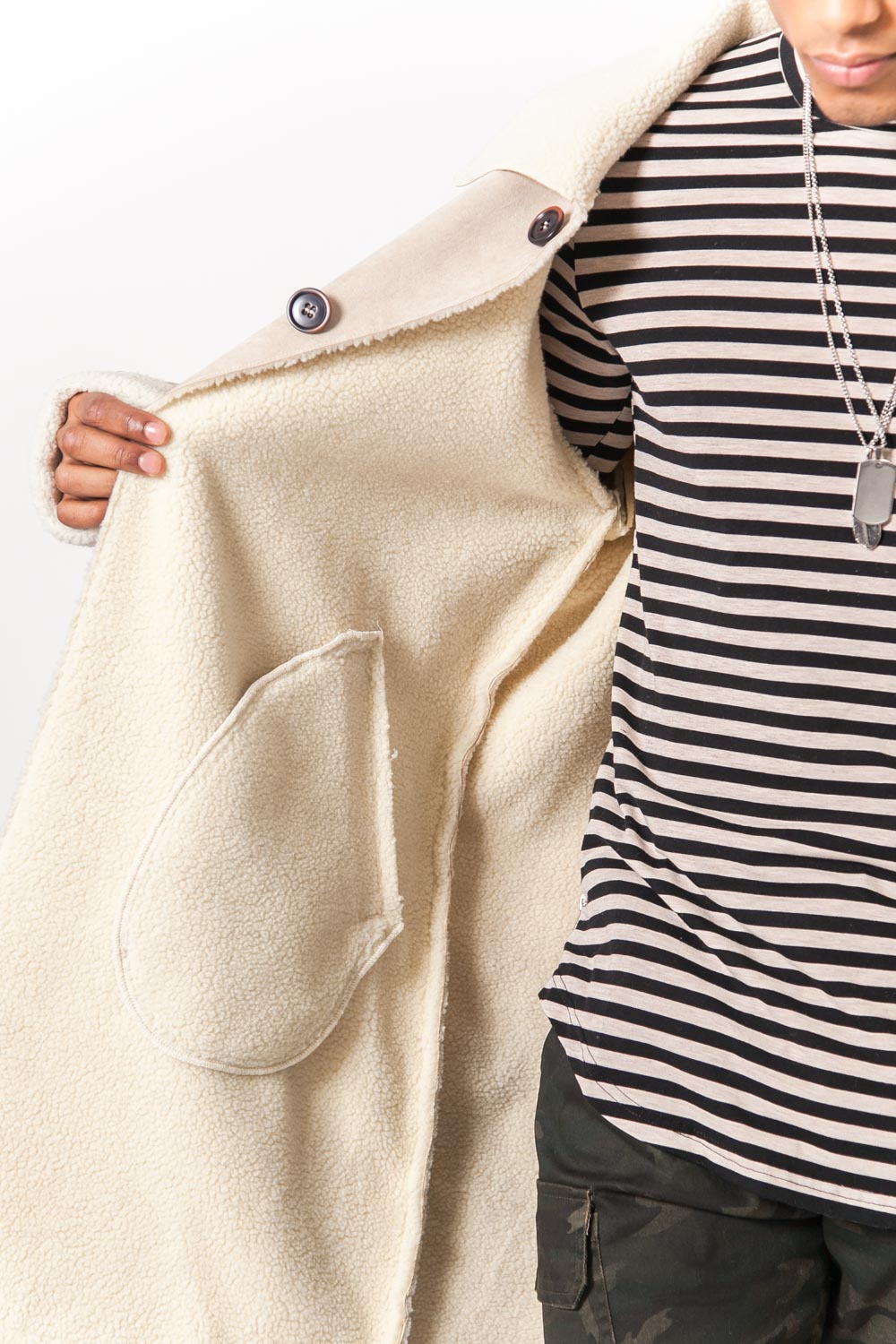 Sixth June - Manteau large revers faux mouton beige