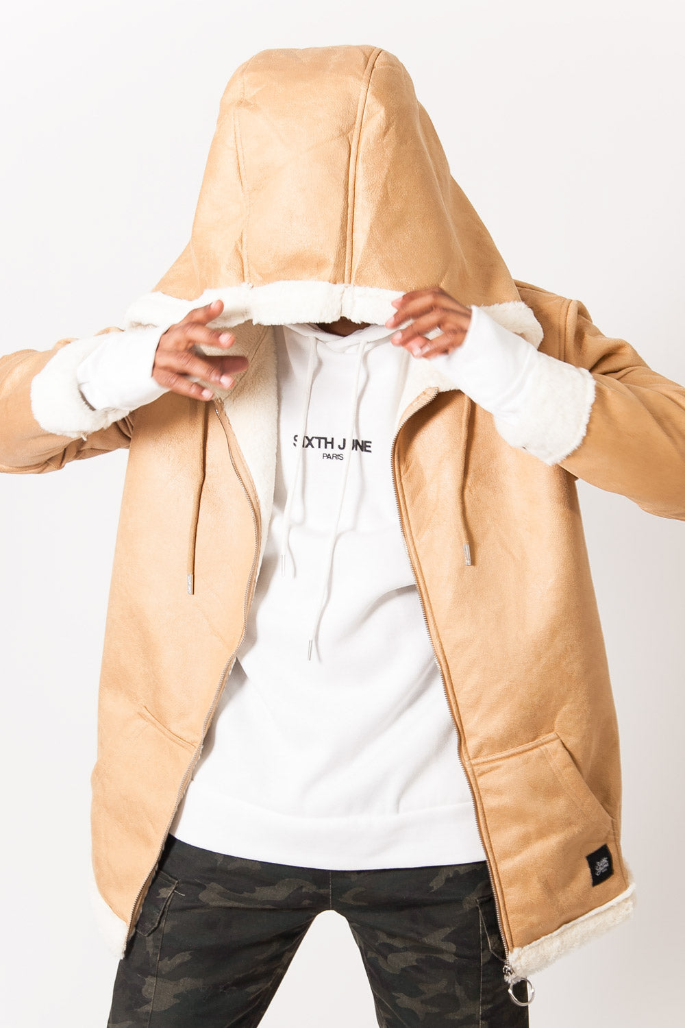 Sixth June - Manteau large peau doublé beige