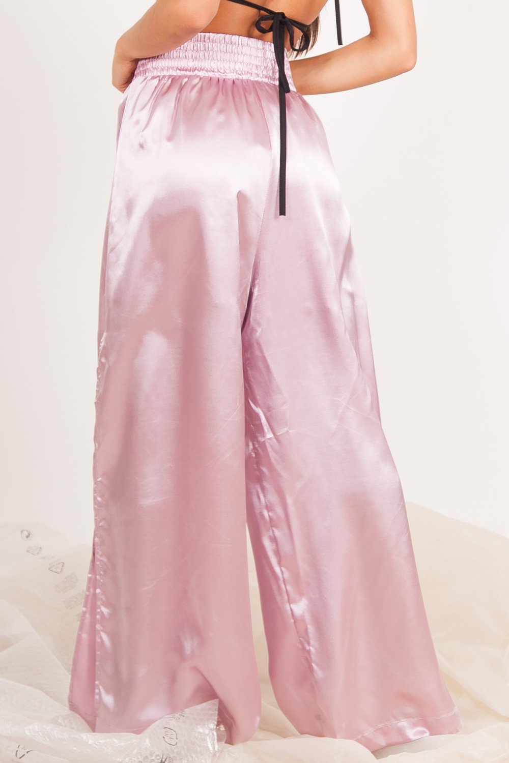 Pantalon évasé boxe logo rose