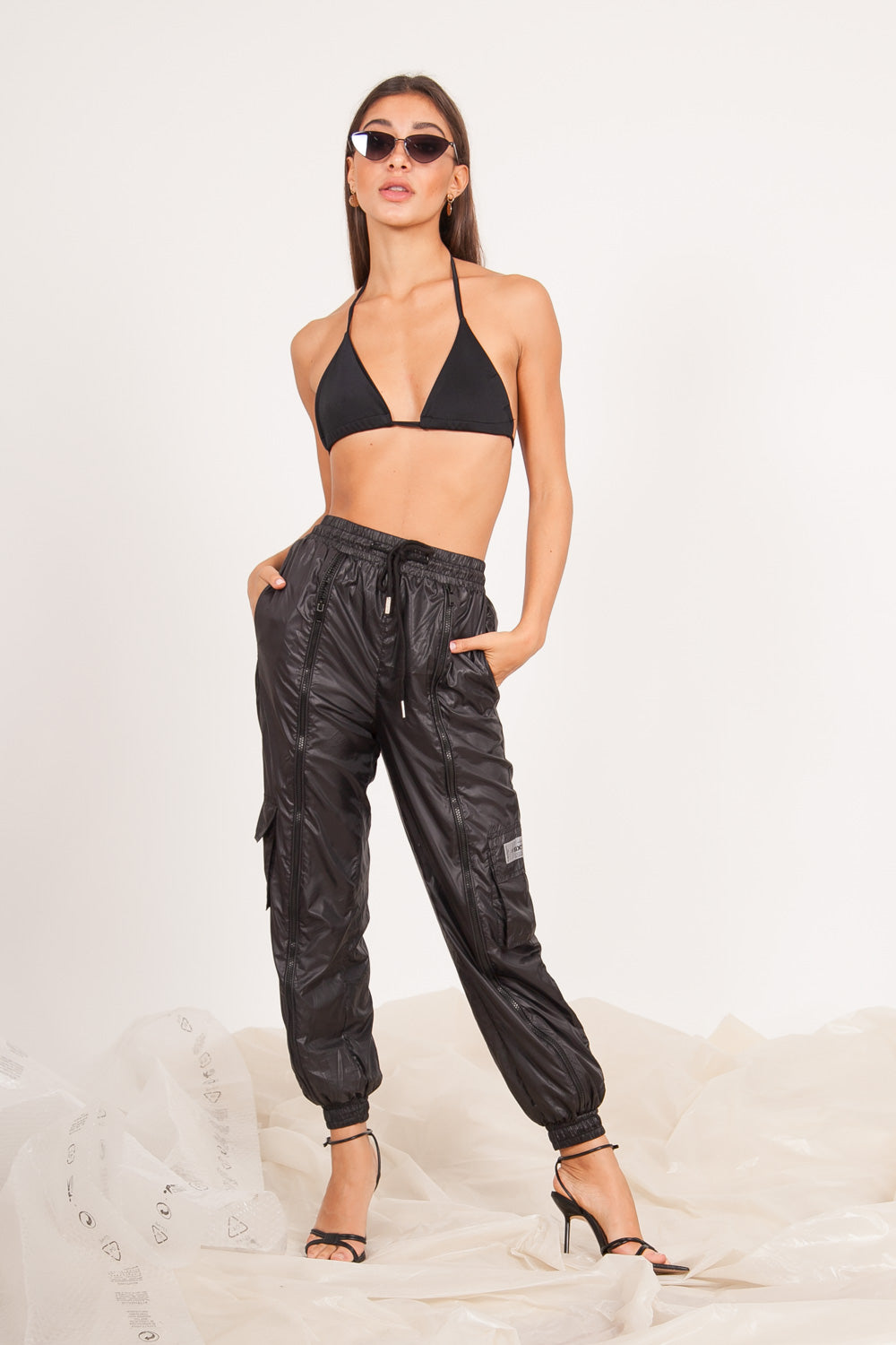 Sixth June - Jogging cargo réfléchissant zip noir