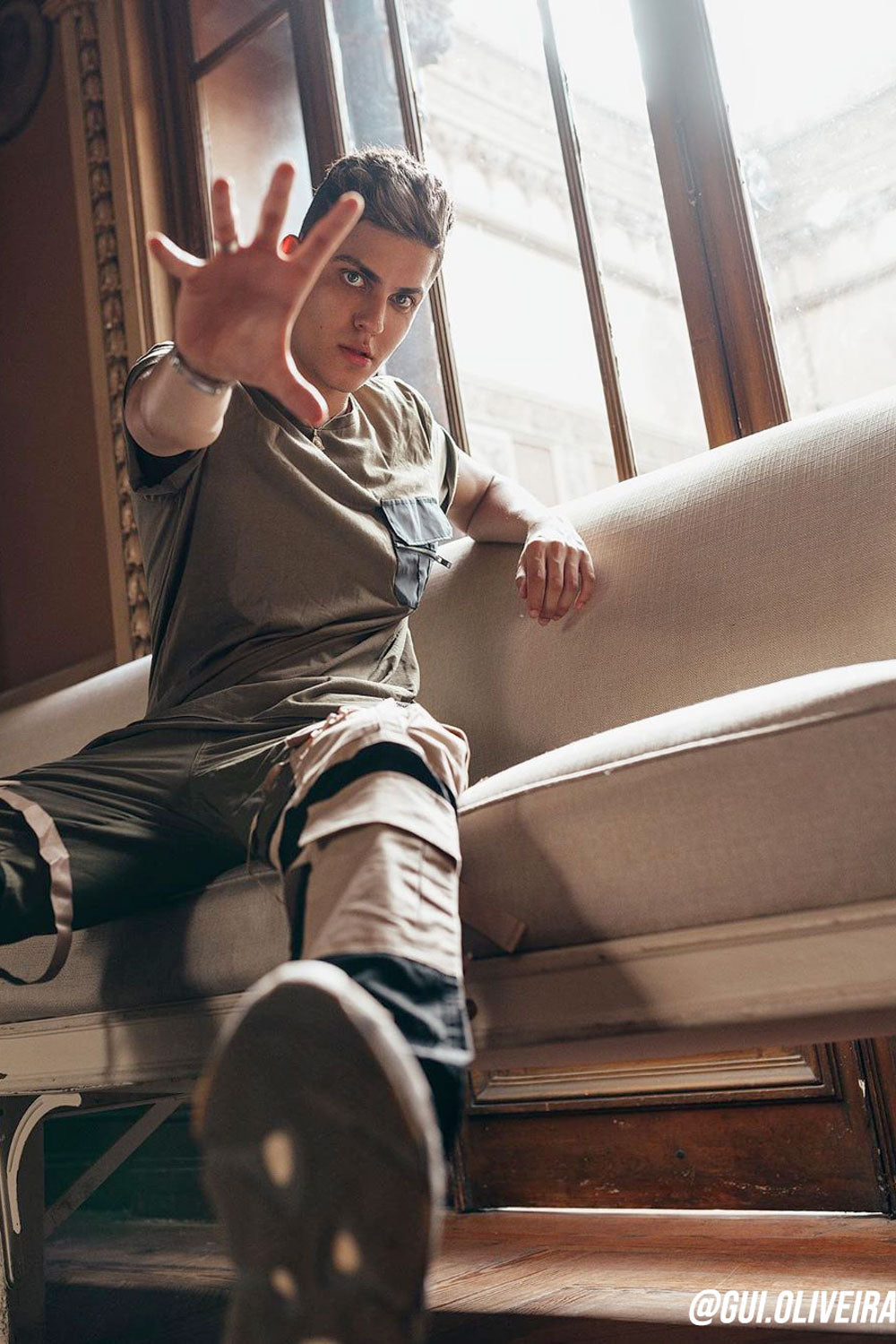 Sixth June - Pantalon cargo lanières noir kaki beige