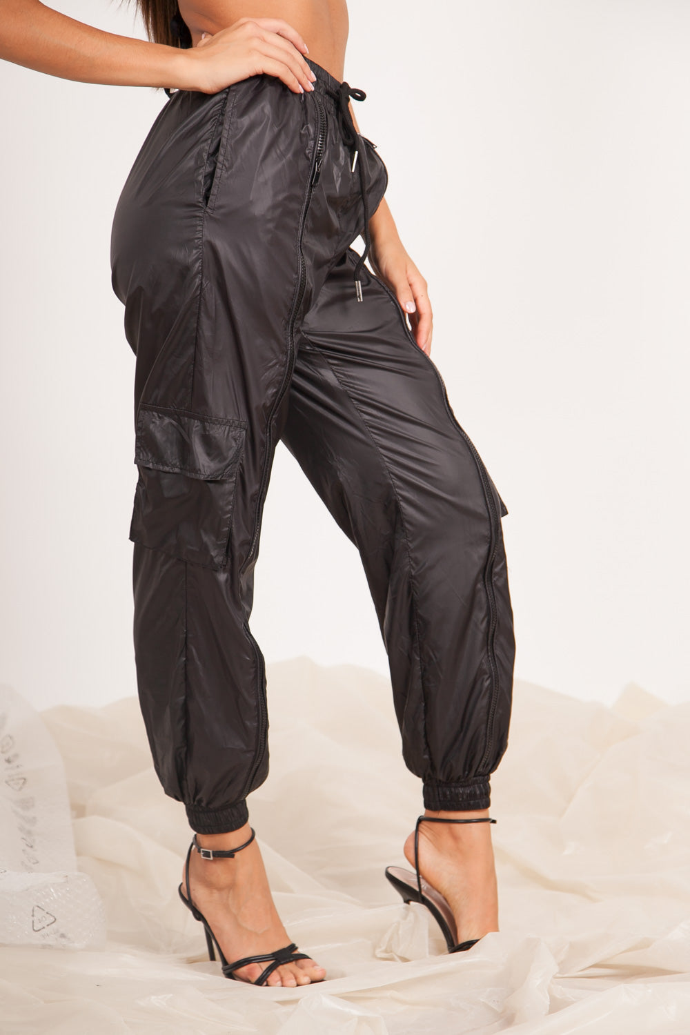 Sixth June - Jogging cargo réfléchissant zip noir