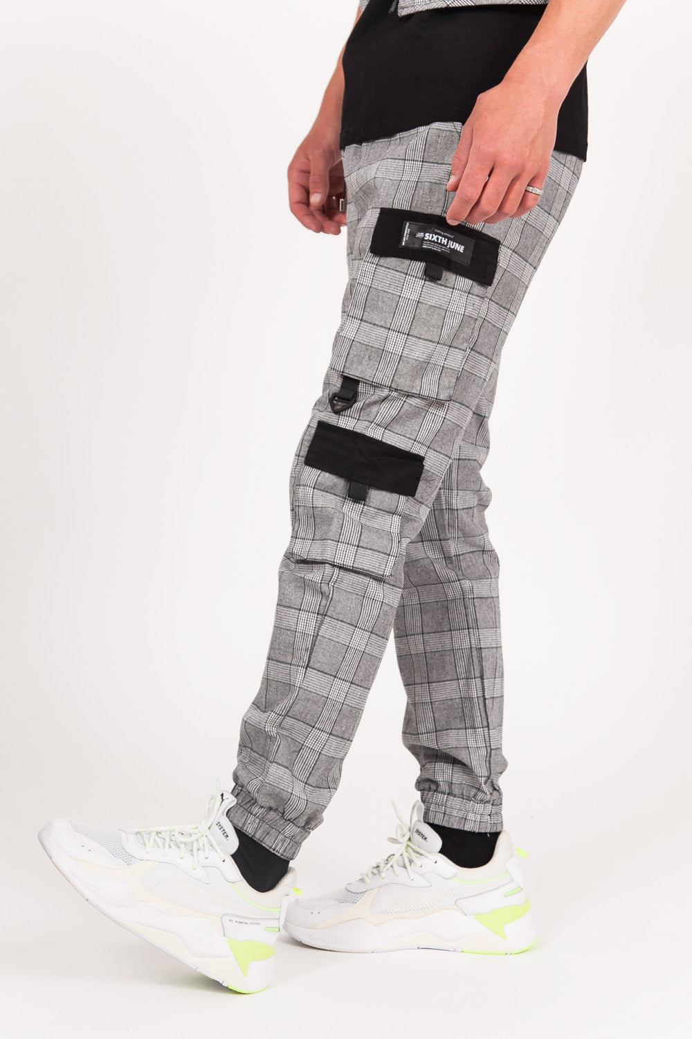 Sixth June - Pantalon cargo Prince de Galles noir