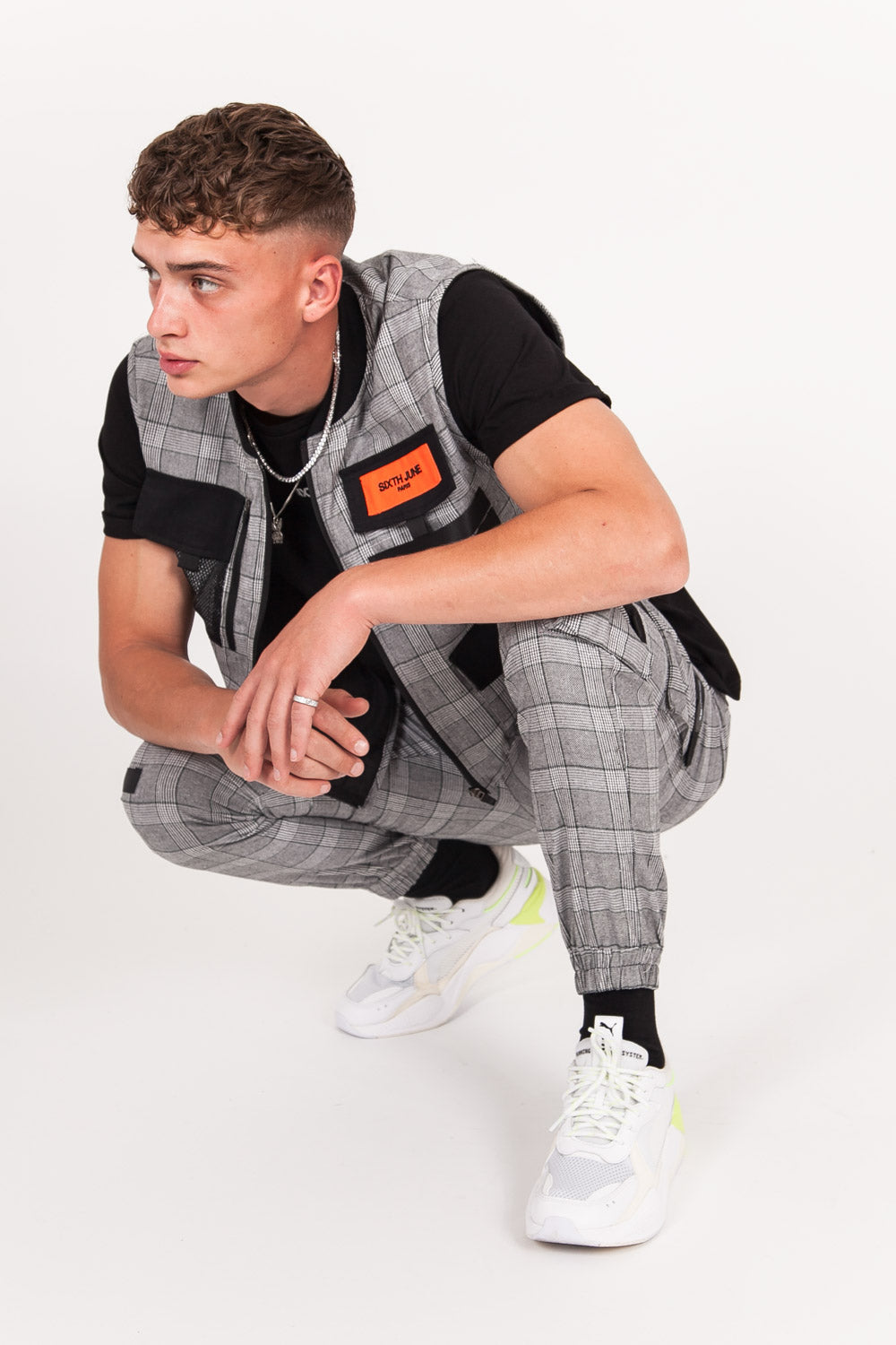 Sixth June - Pantalon cargo Prince de Galles noir