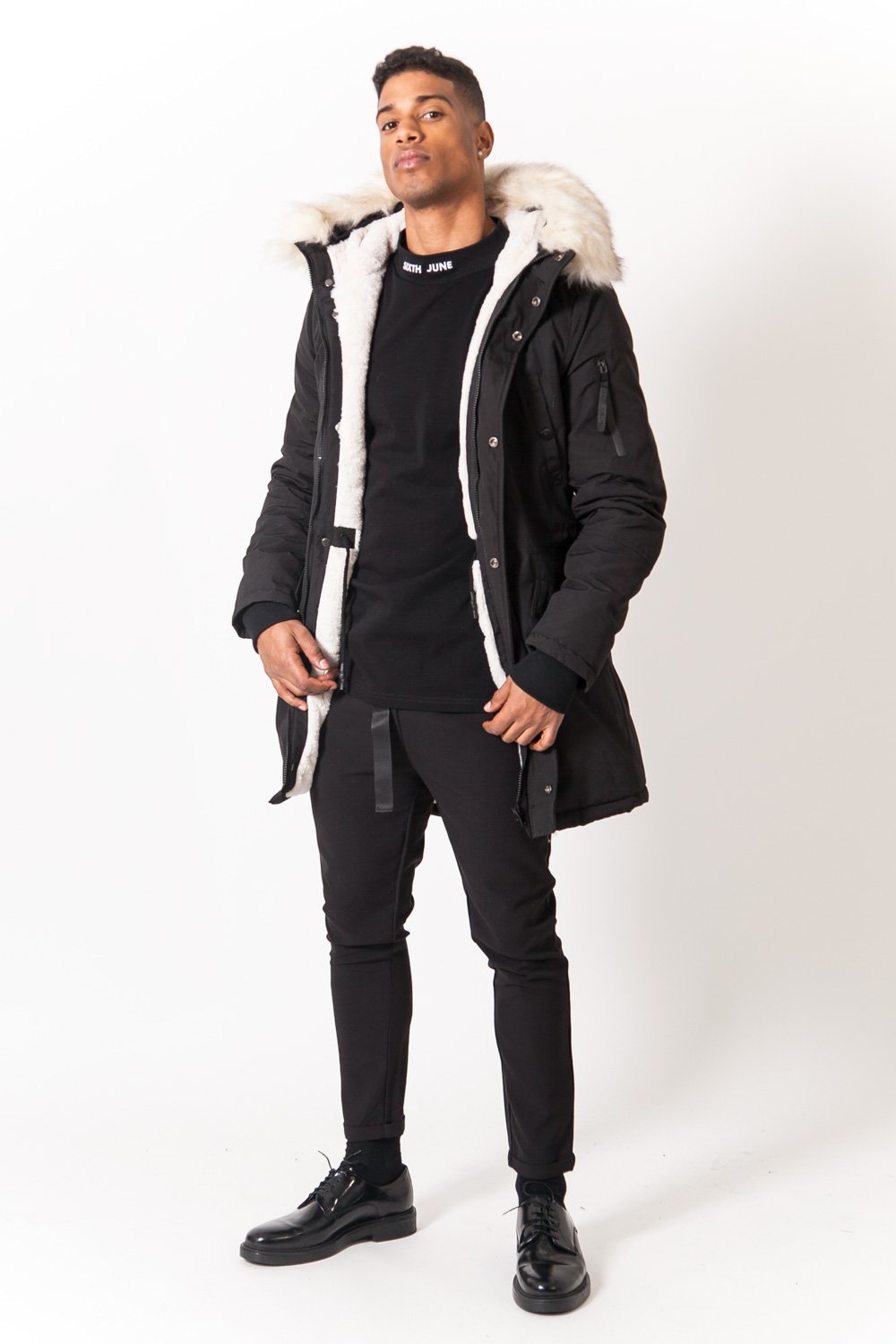 Sixth June - Parka nylon doublure fourrure noir beige