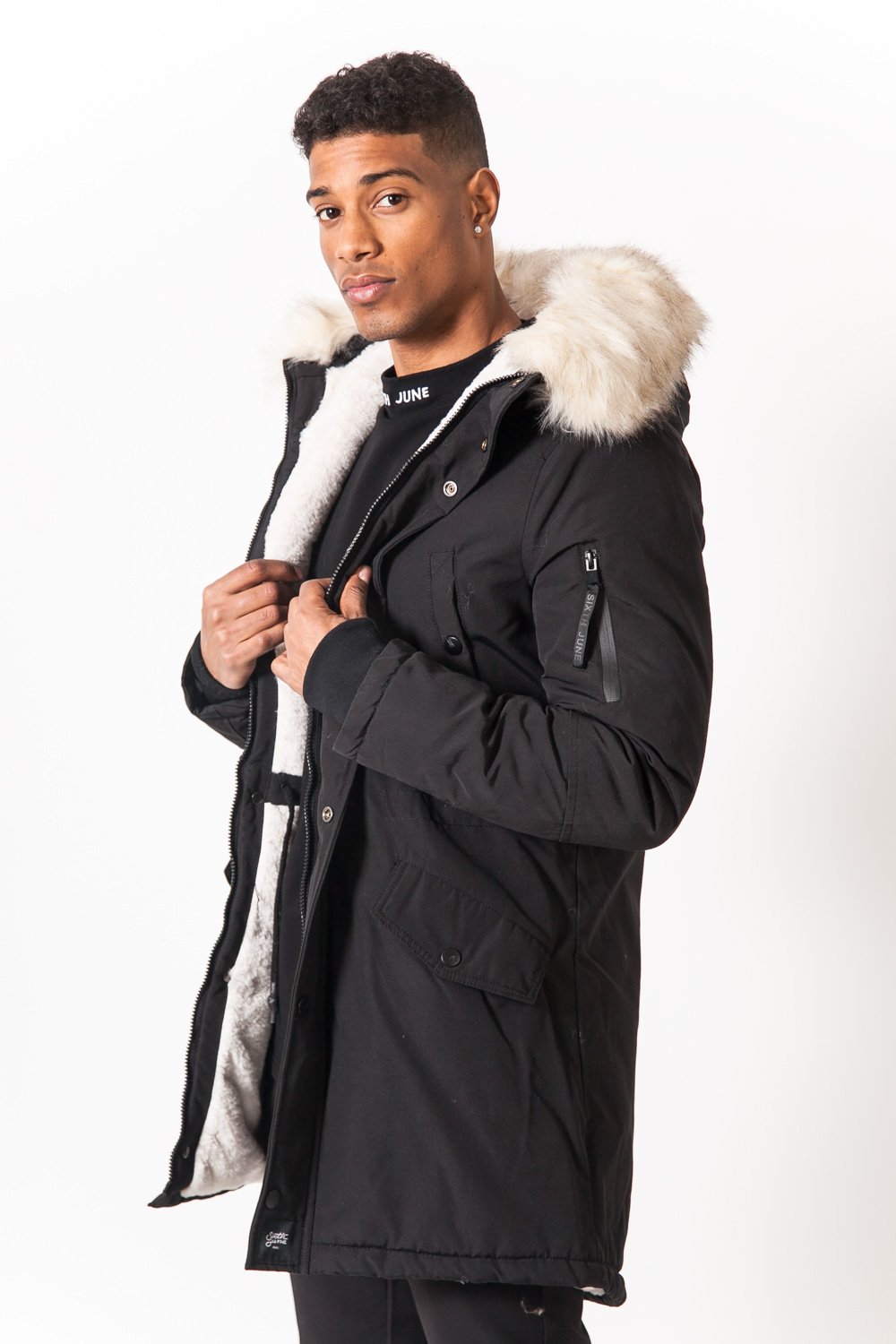 Sixth June - Parka nylon doublure fourrure noir beige