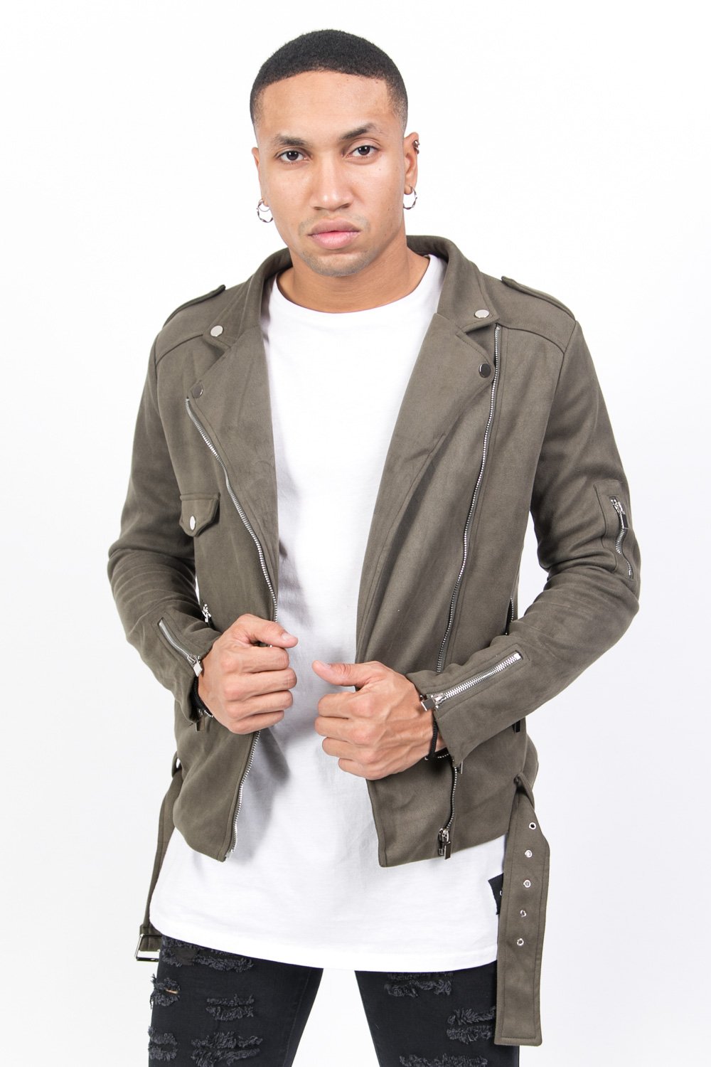 Zips Suedette jacket Khaki
