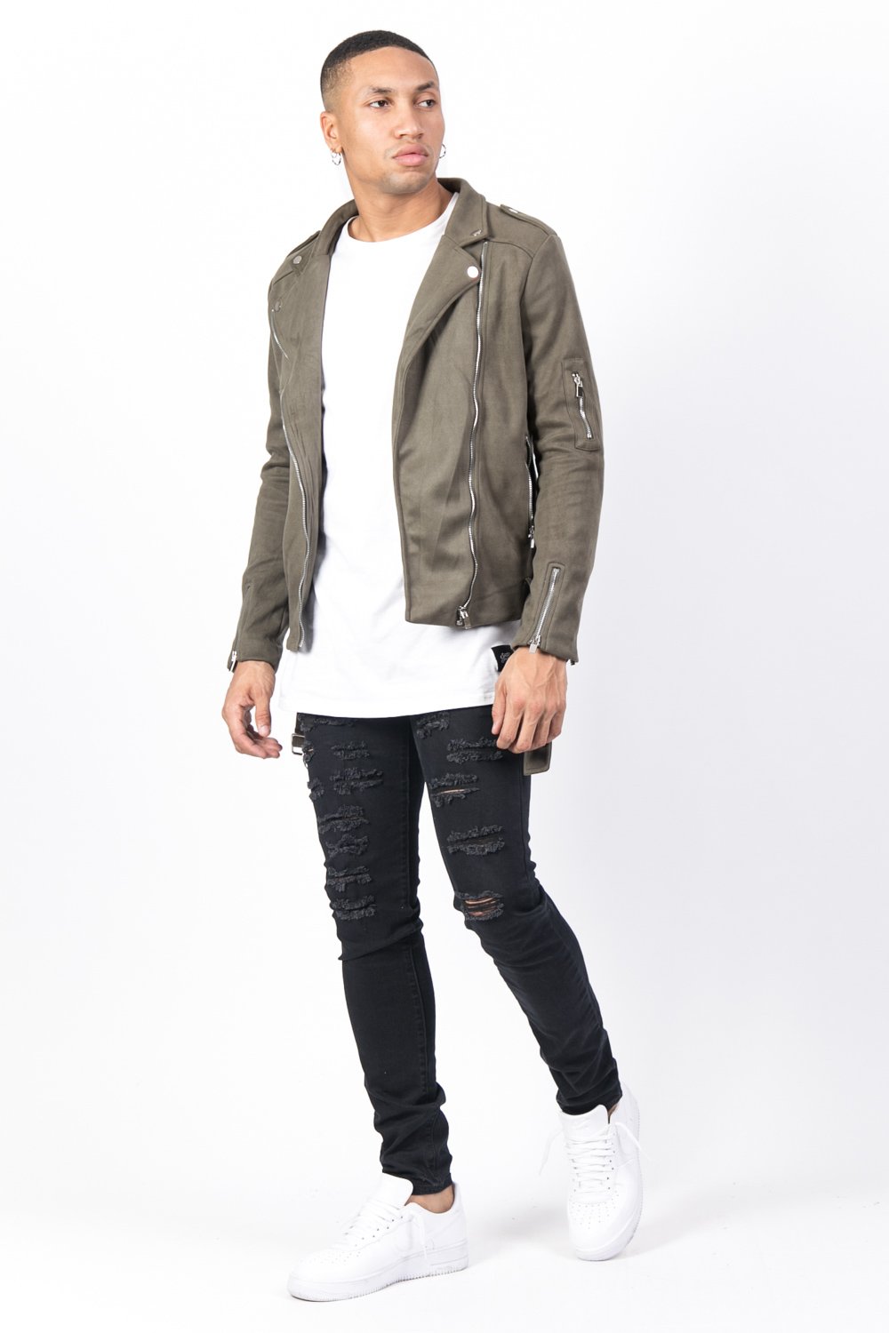 Zips Suedette jacket Khaki