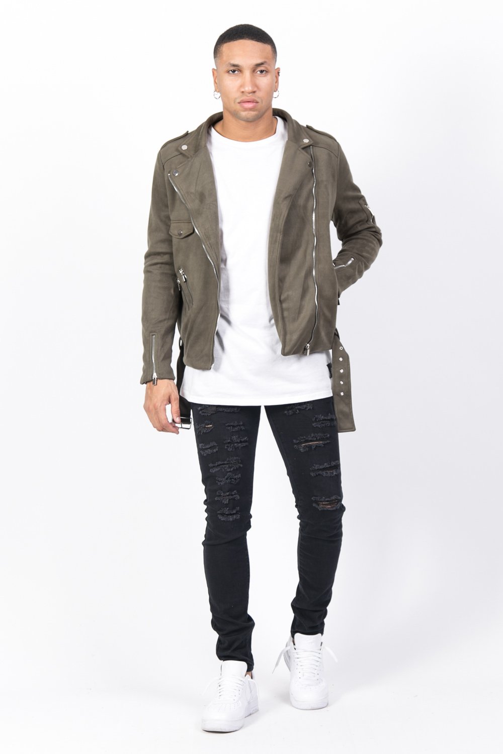 Zips Suedette jacket Khaki
