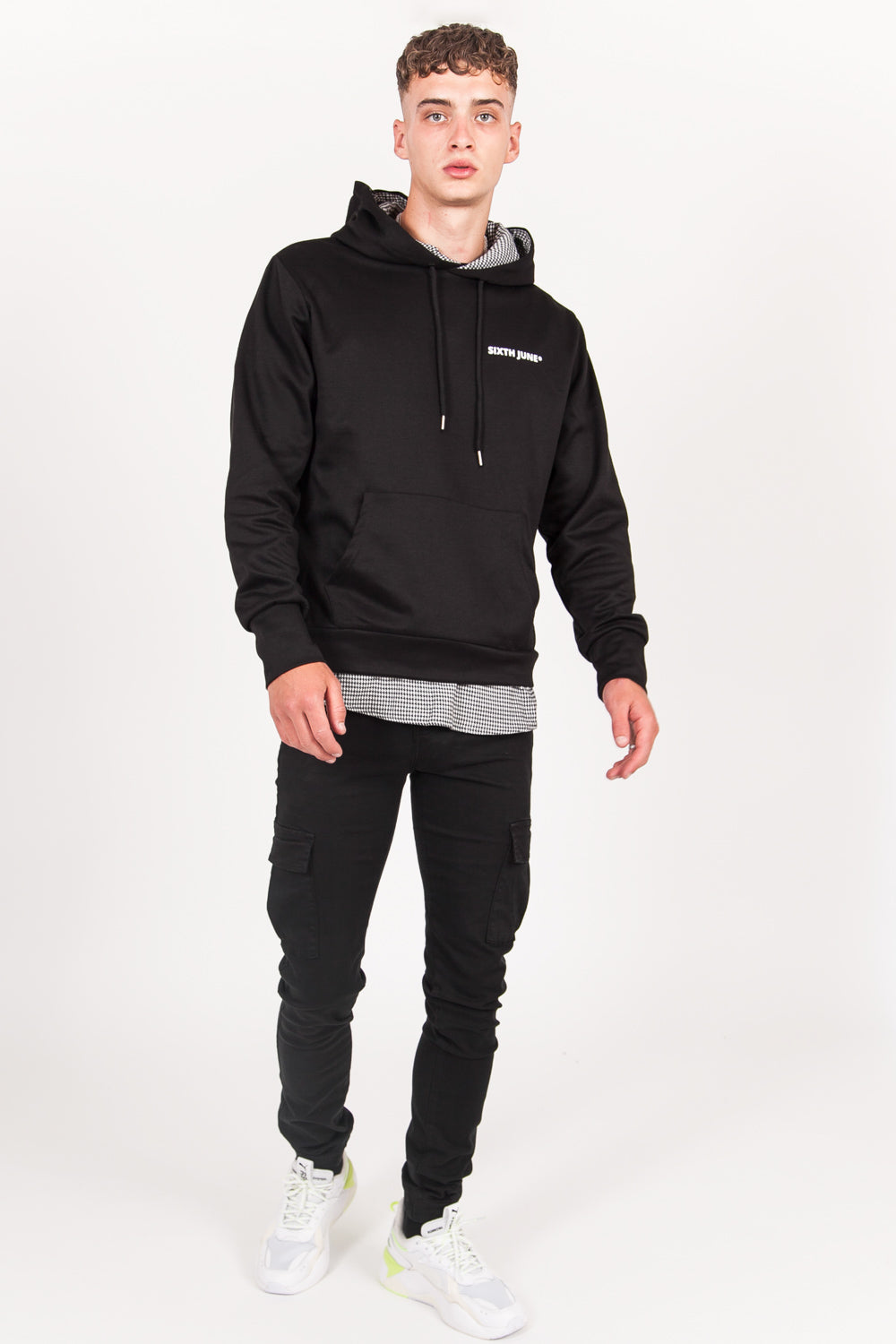 Sixth June - Sweat capuche pied-de-poule logo noir