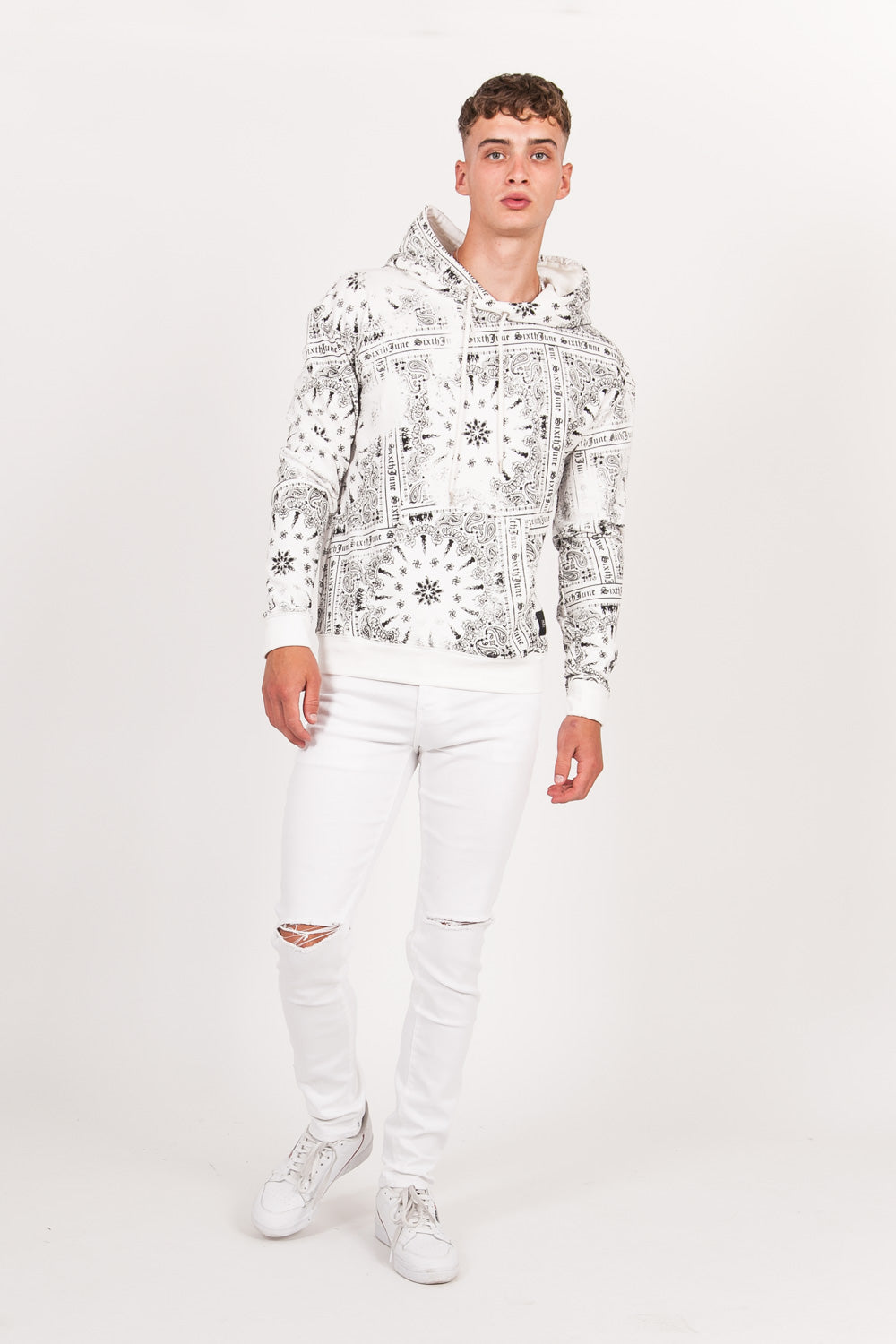 Sixth June - Sweat capuche all over bandana blanc