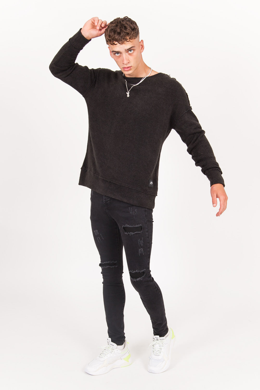 Sixth June - Sweat maille bouclée noir M2201KKN