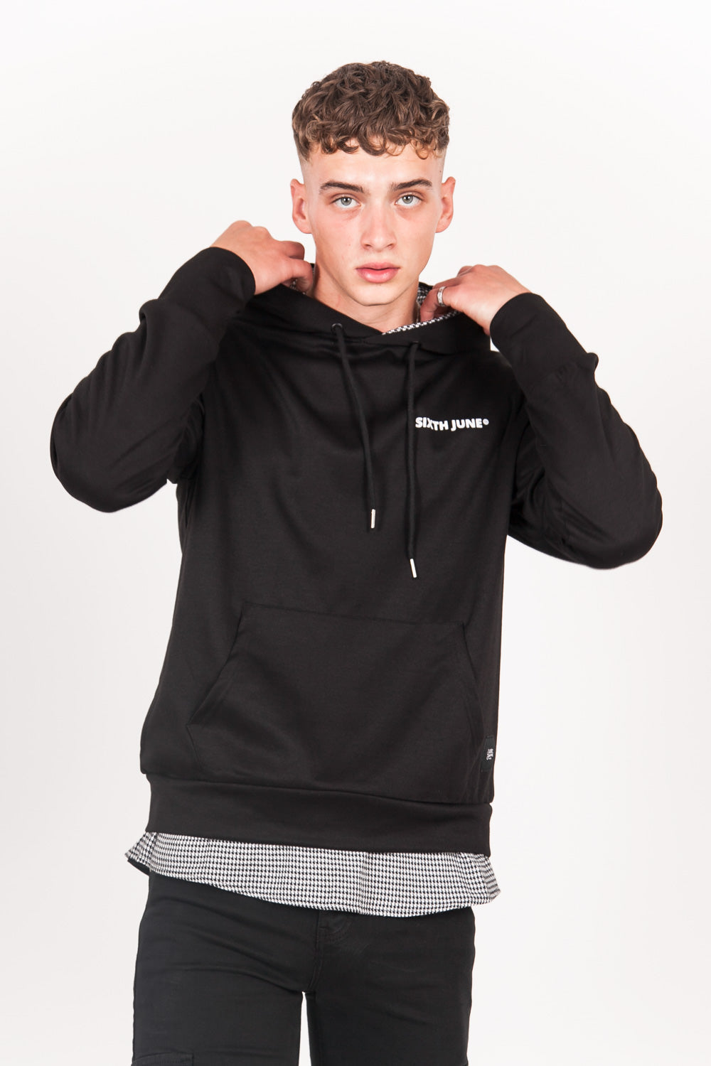 Sixth June - Sweat capuche pied-de-poule logo noir