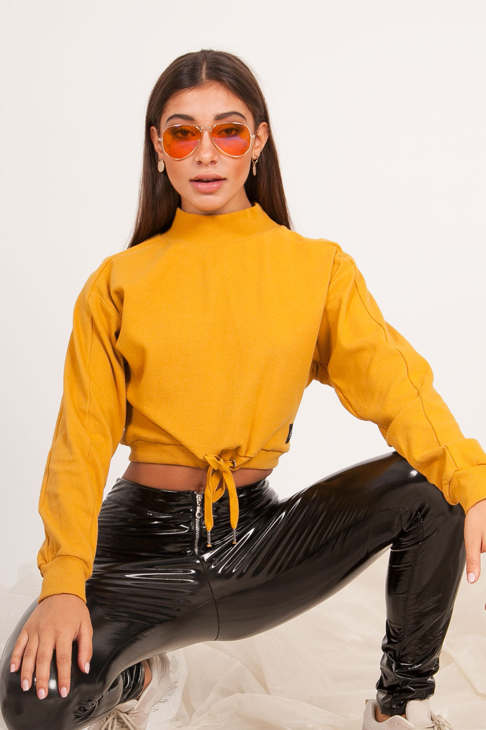 Sixth June - Pull cordon col montant moutarde