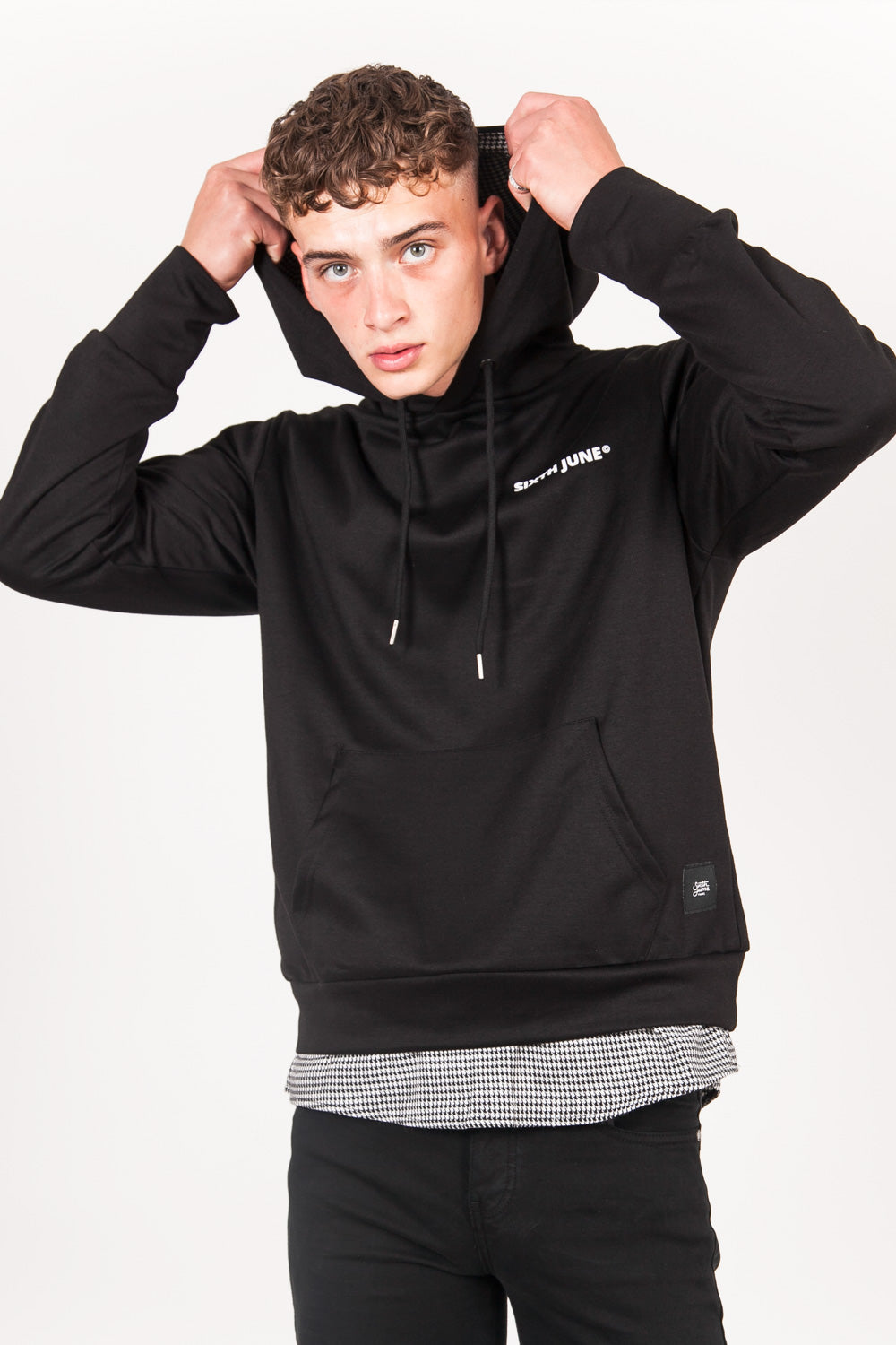 Sixth June - Sweat capuche pied-de-poule logo noir